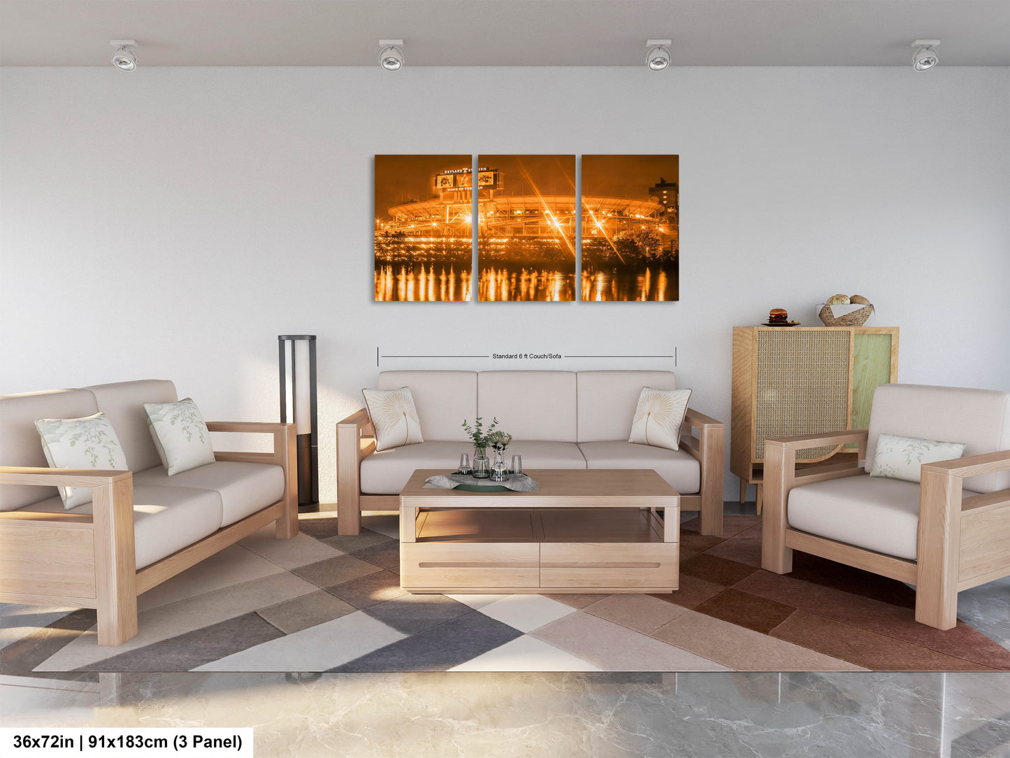 a living room filled with furniture and a painting on the wall