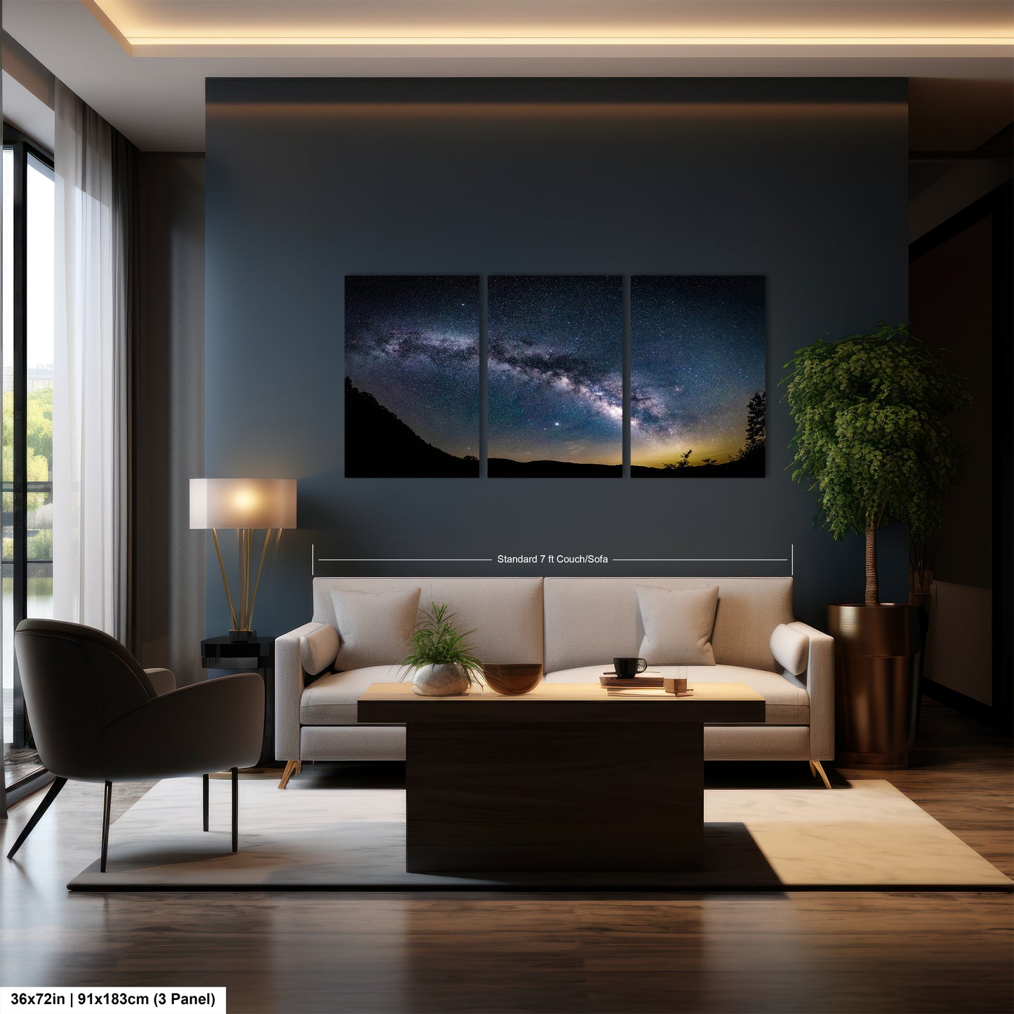 a living room filled with furniture and a painting on the wall