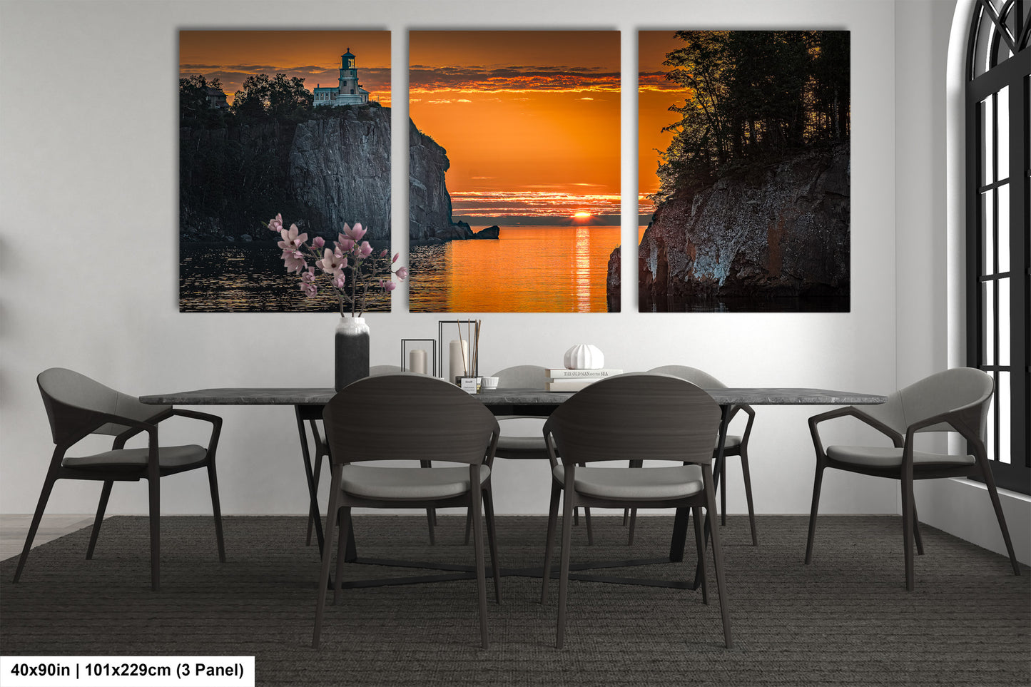 a dining room with a table and chairs