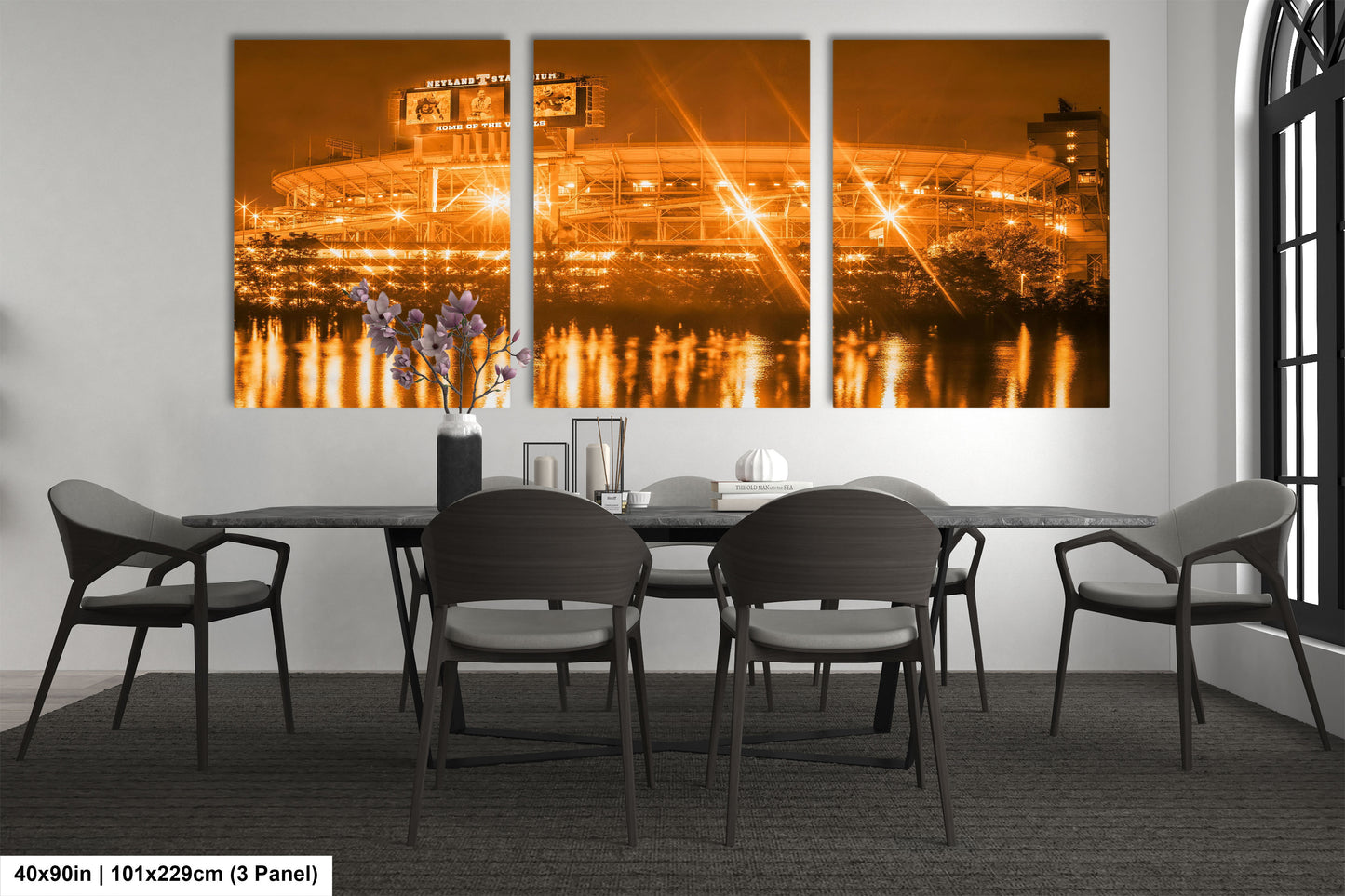 a dining room with a table and chairs