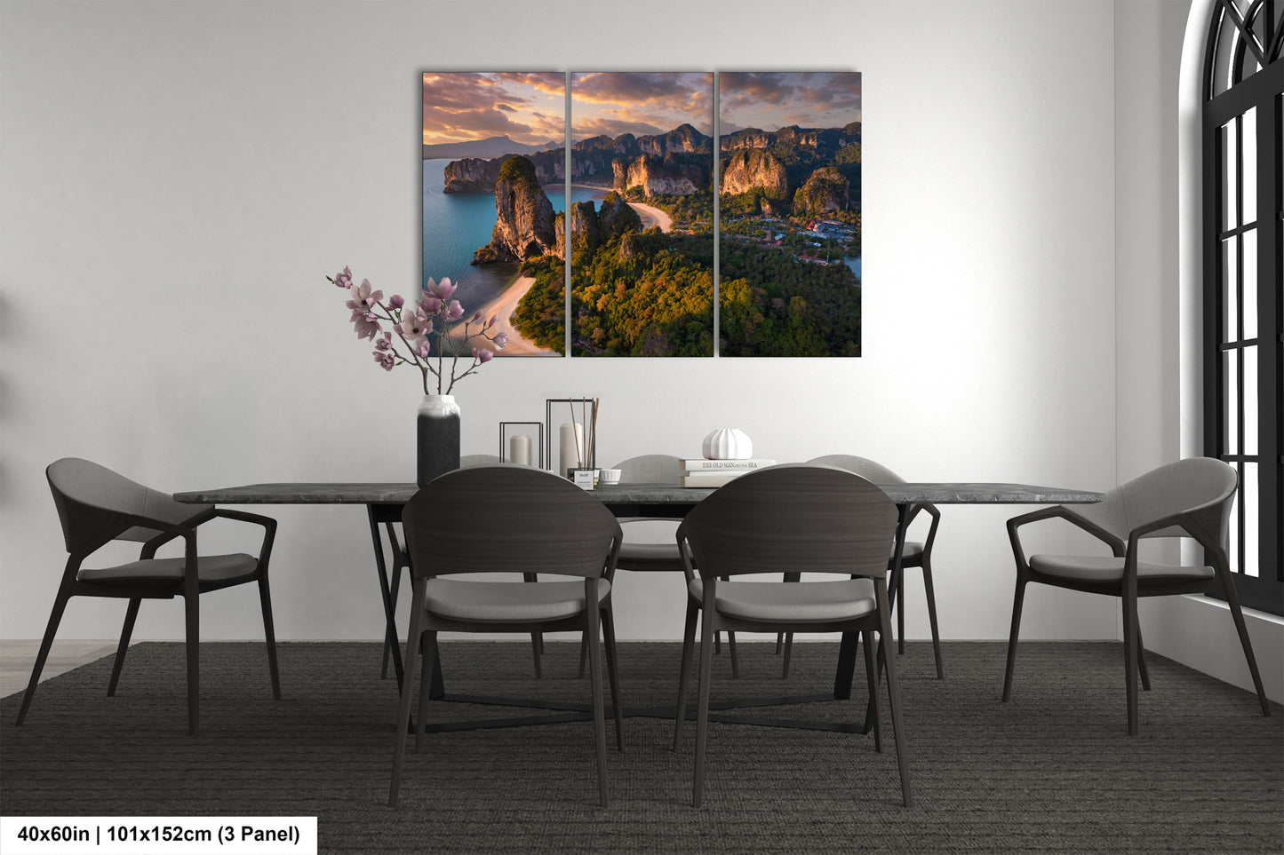 a dining room with a table and chairs