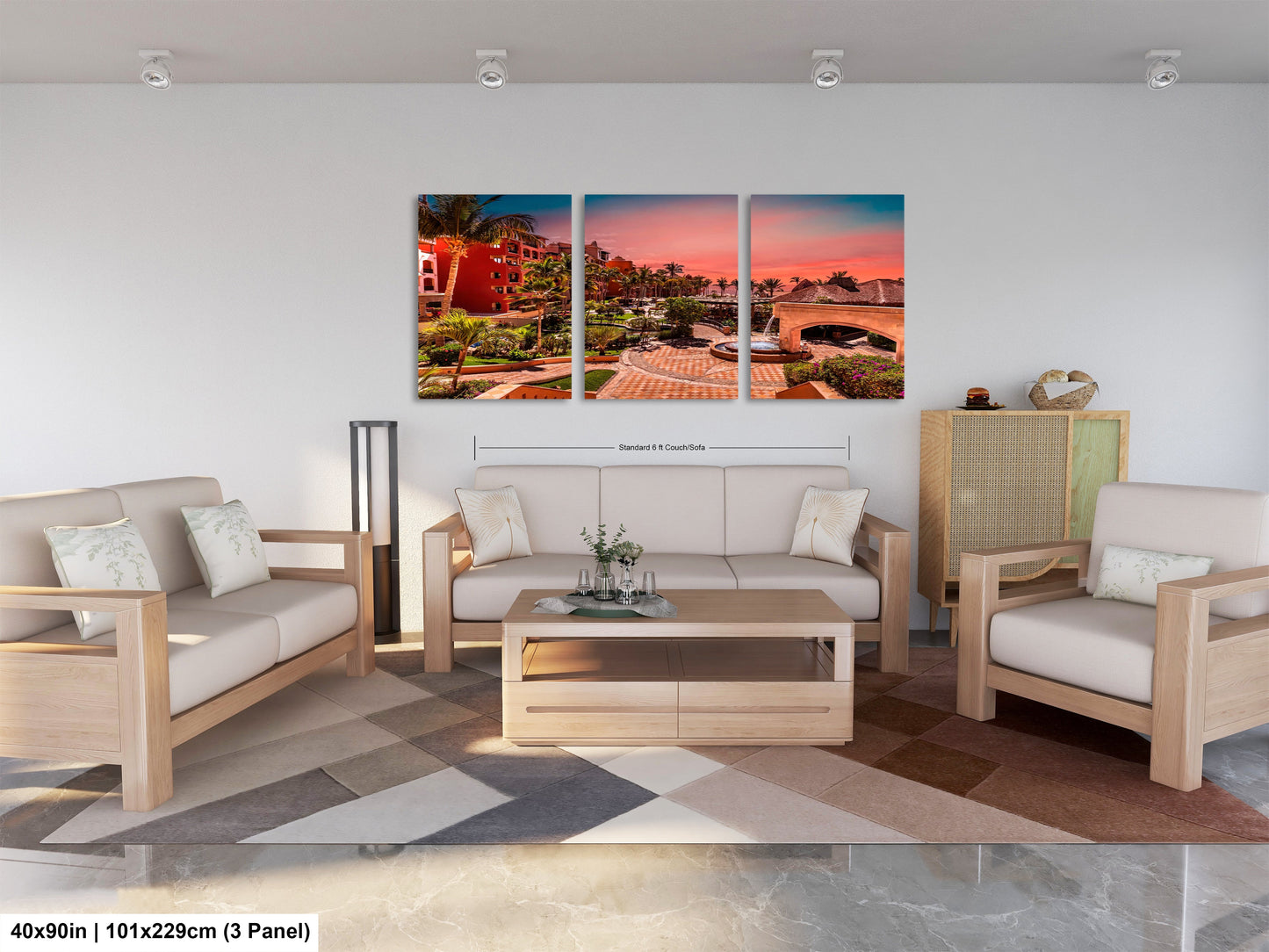a living room filled with furniture and a painting on the wall