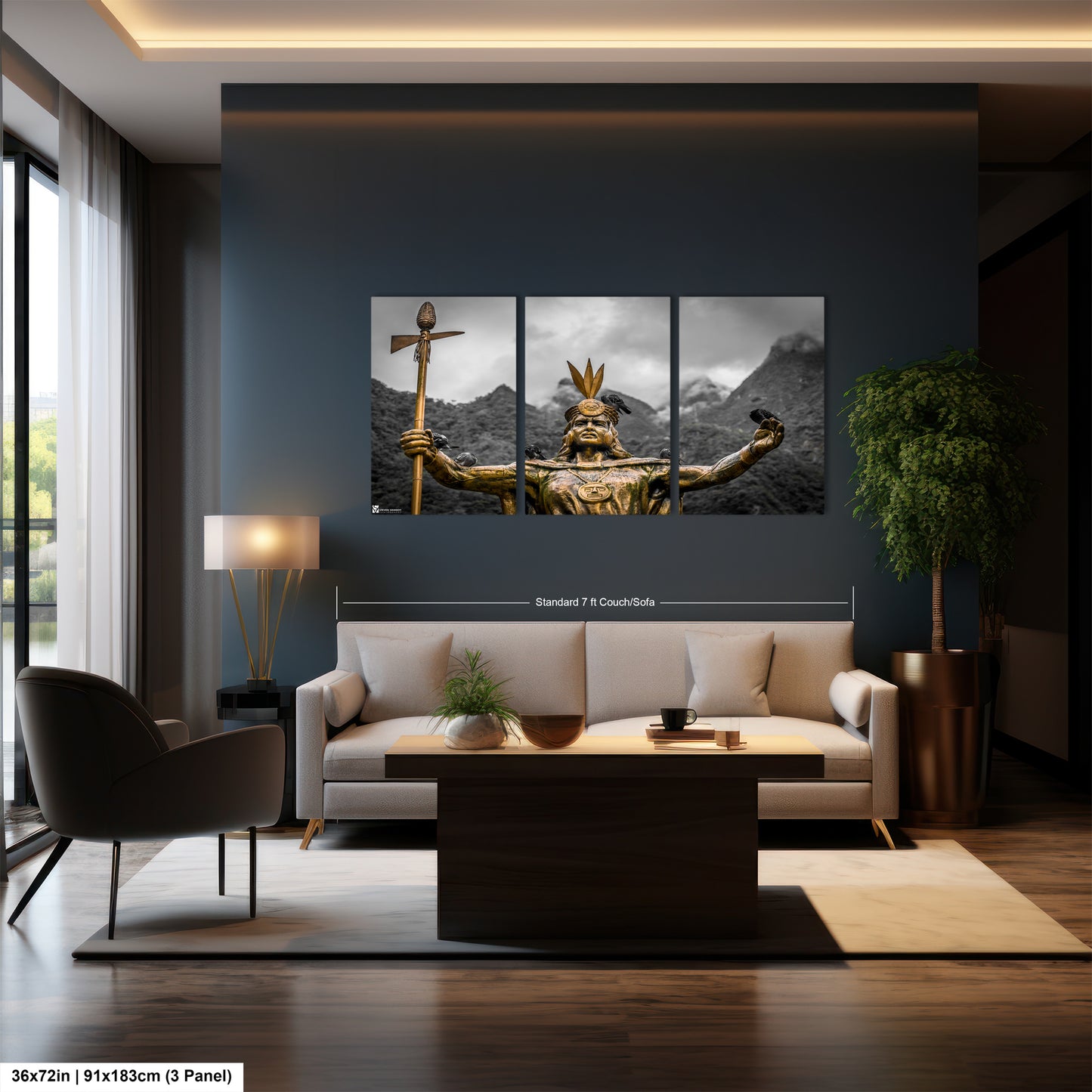 a living room with a couch and a table