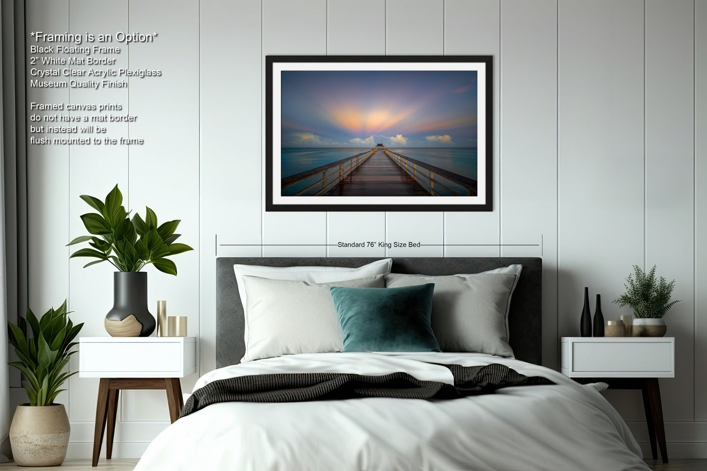 a bedroom with a bed and a picture on the wall