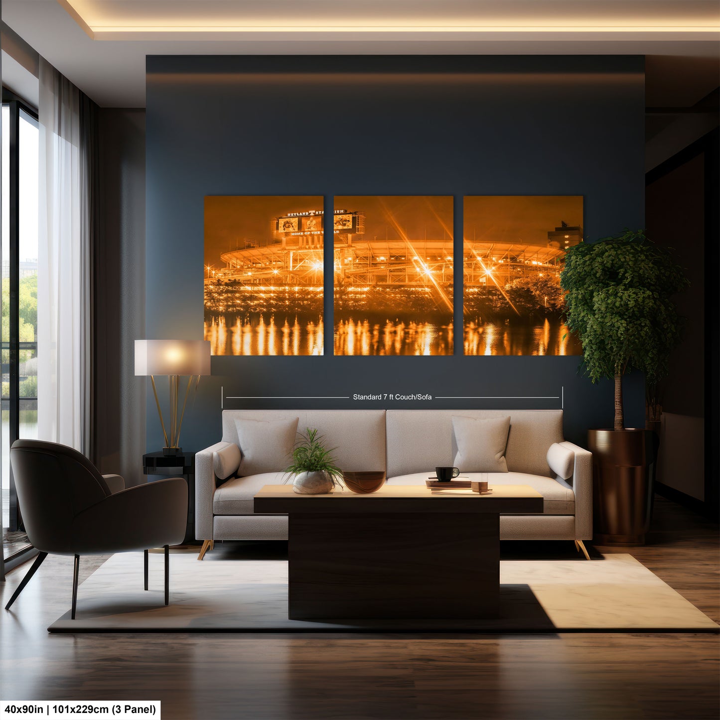 a living room filled with furniture and a painting on the wall
