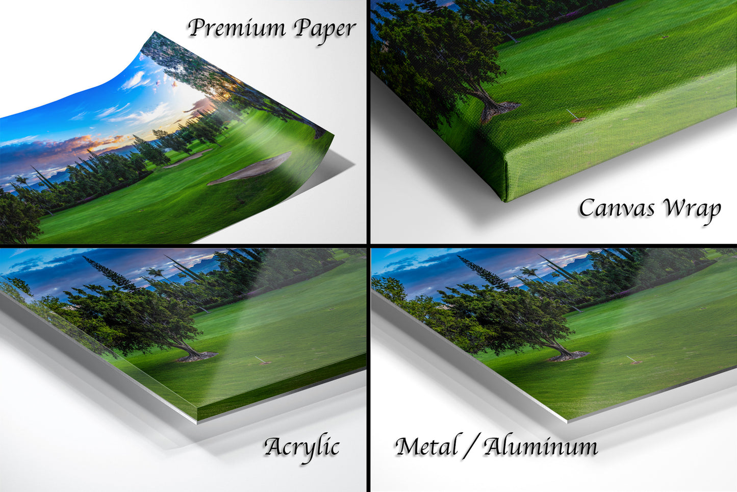 a series of photos of a golf course