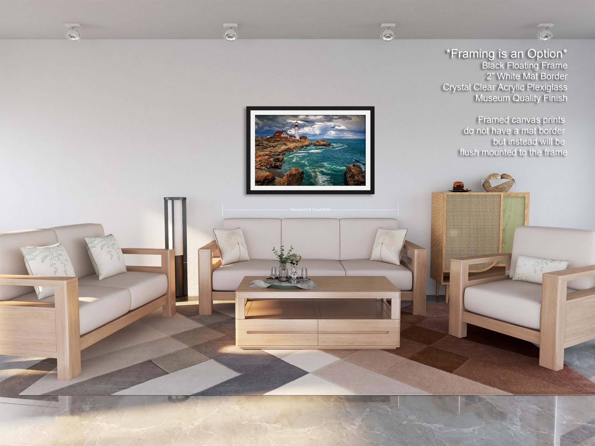 a living room filled with furniture and a painting on the wall