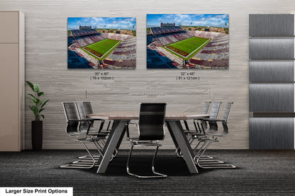 two pictures of a stadium with a table and chairs