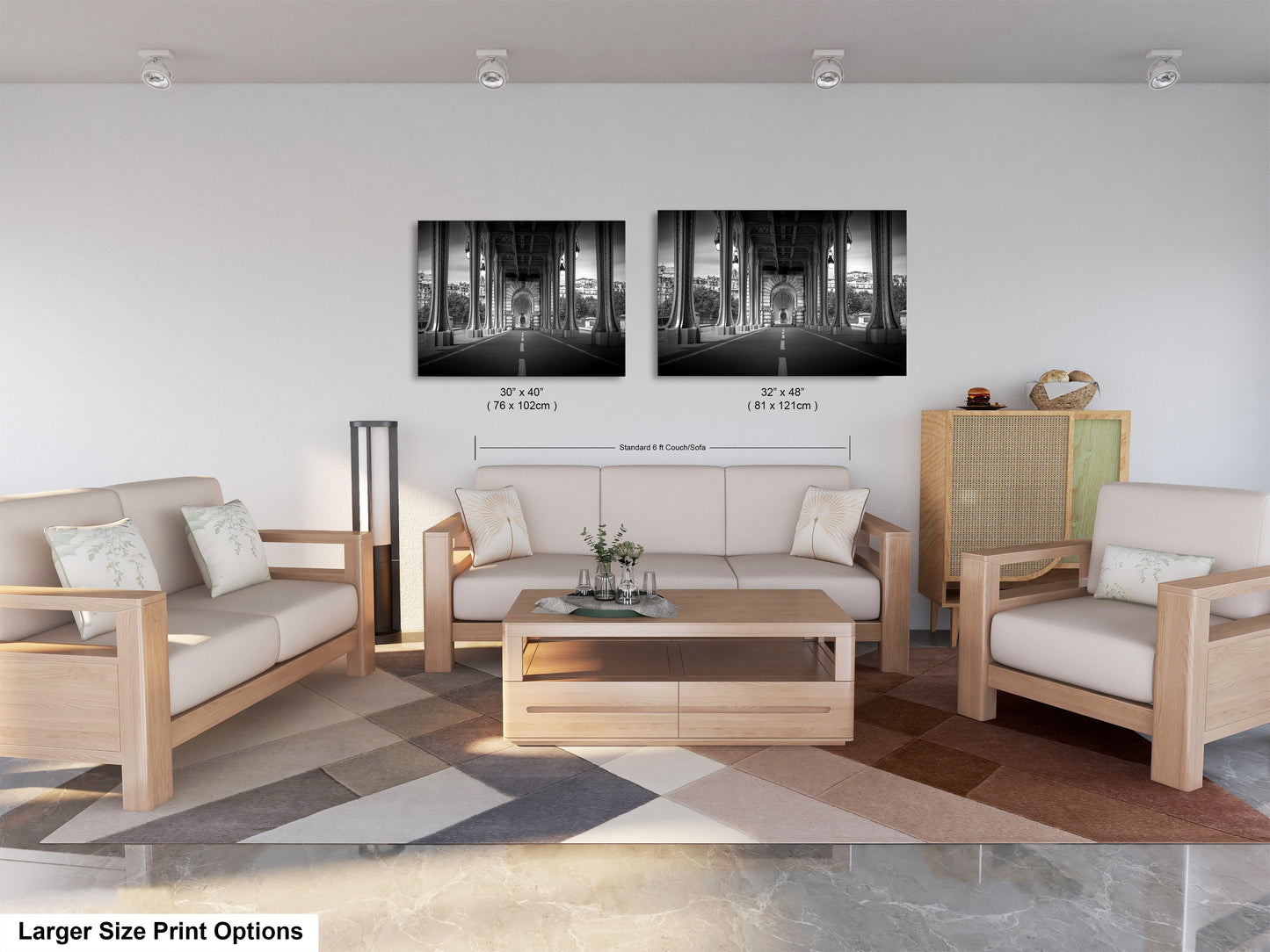 a living room filled with furniture next to a white wall