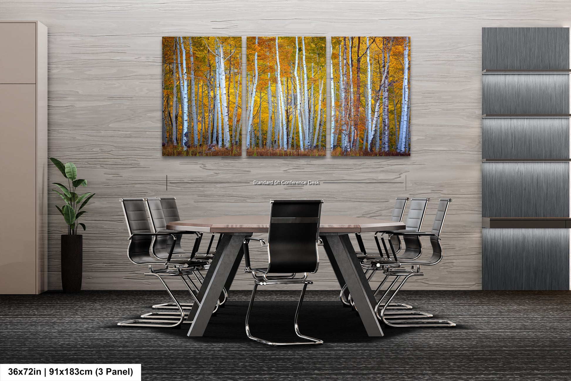 a dining room table with chairs and a painting on the wall