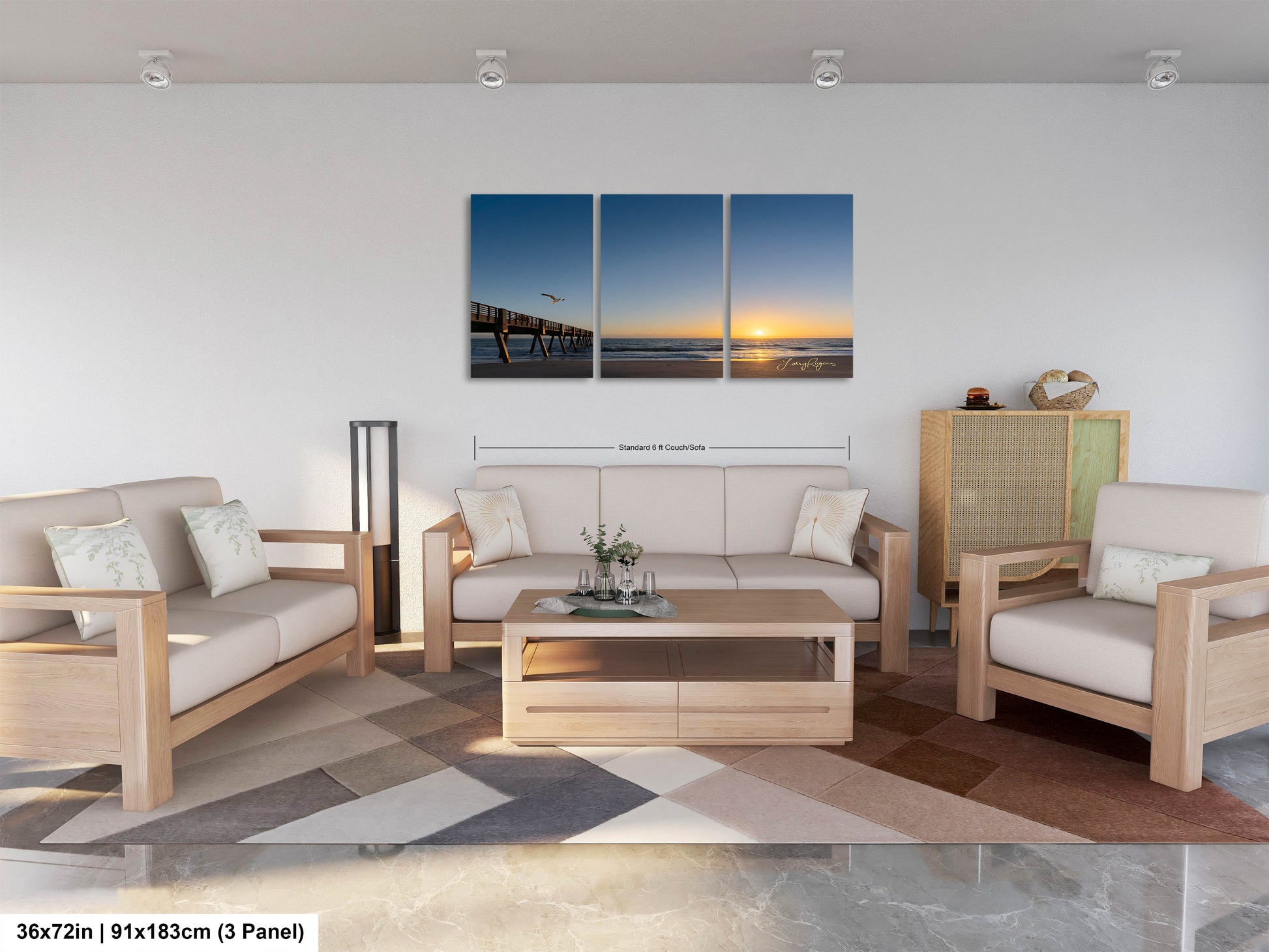 a living room filled with furniture and a painting on the wall