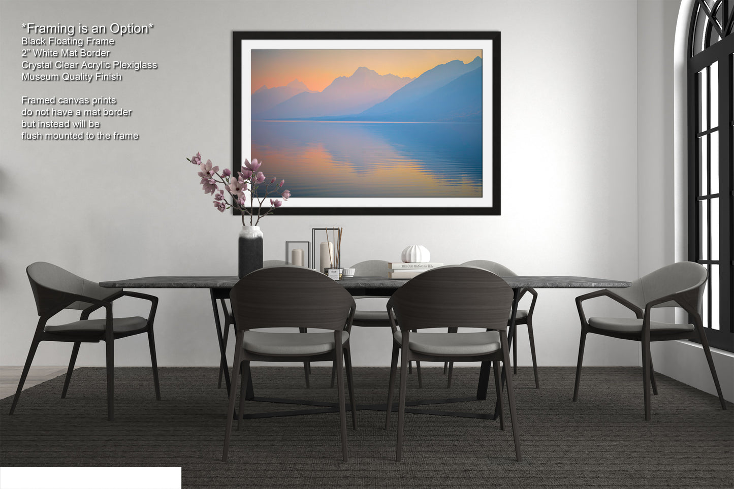 a picture of a dining room with a table and chairs