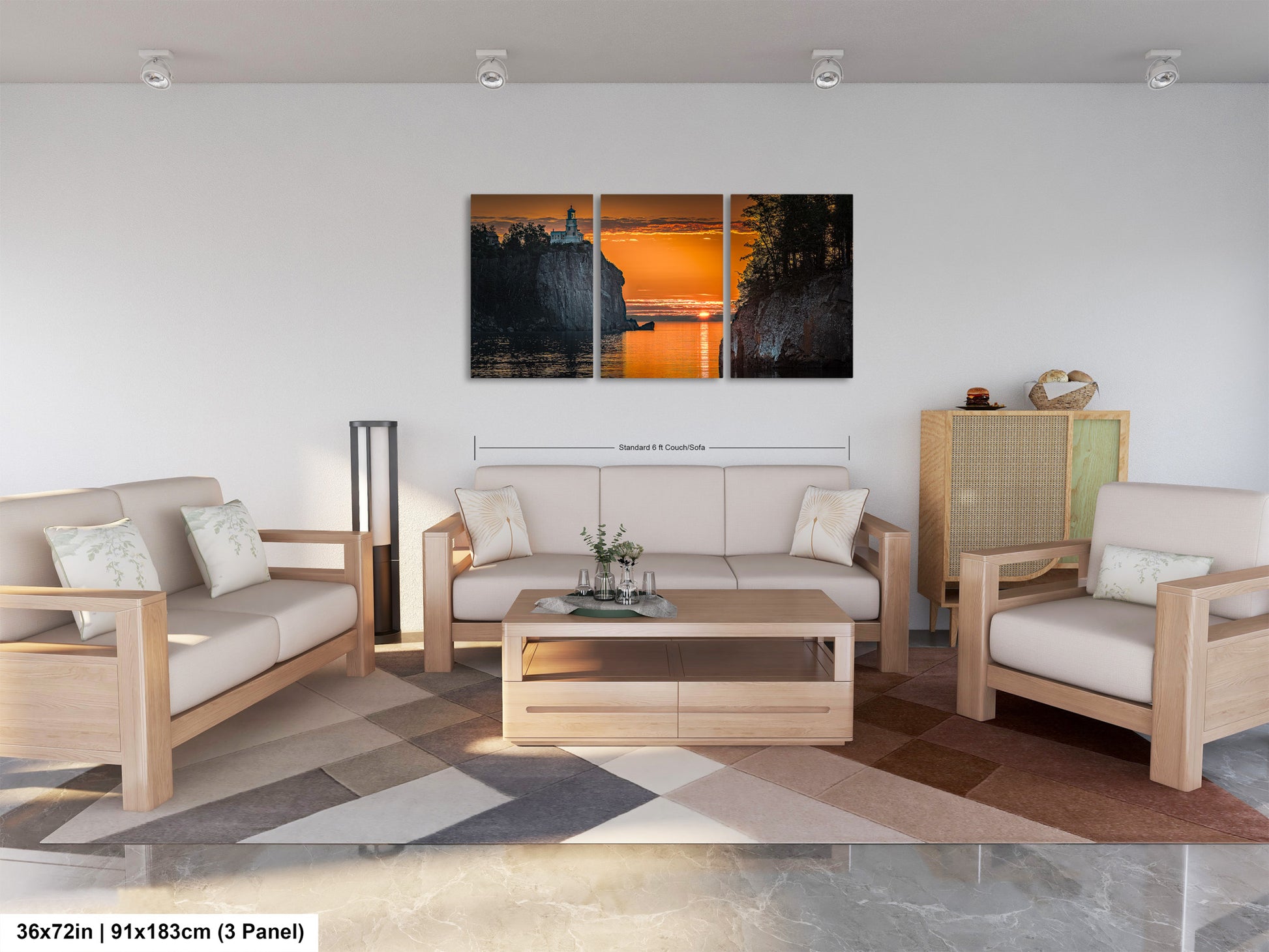 a living room filled with furniture and a painting on the wall