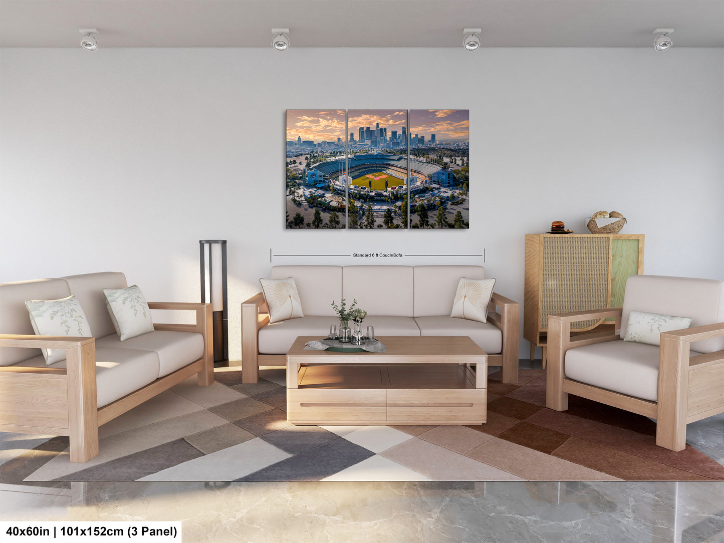 a living room filled with furniture and a painting on the wall