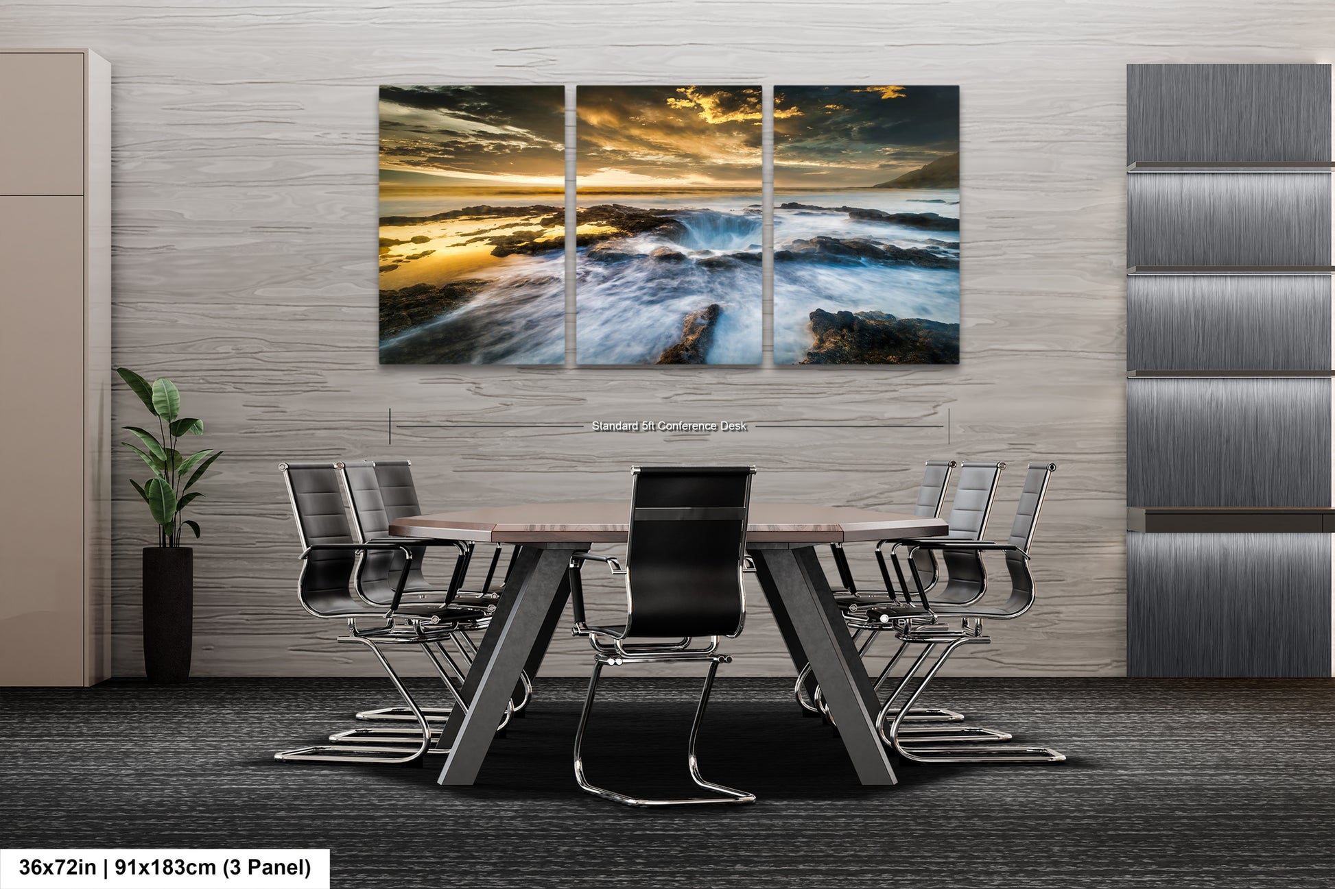 a dining room table with chairs and a painting on the wall