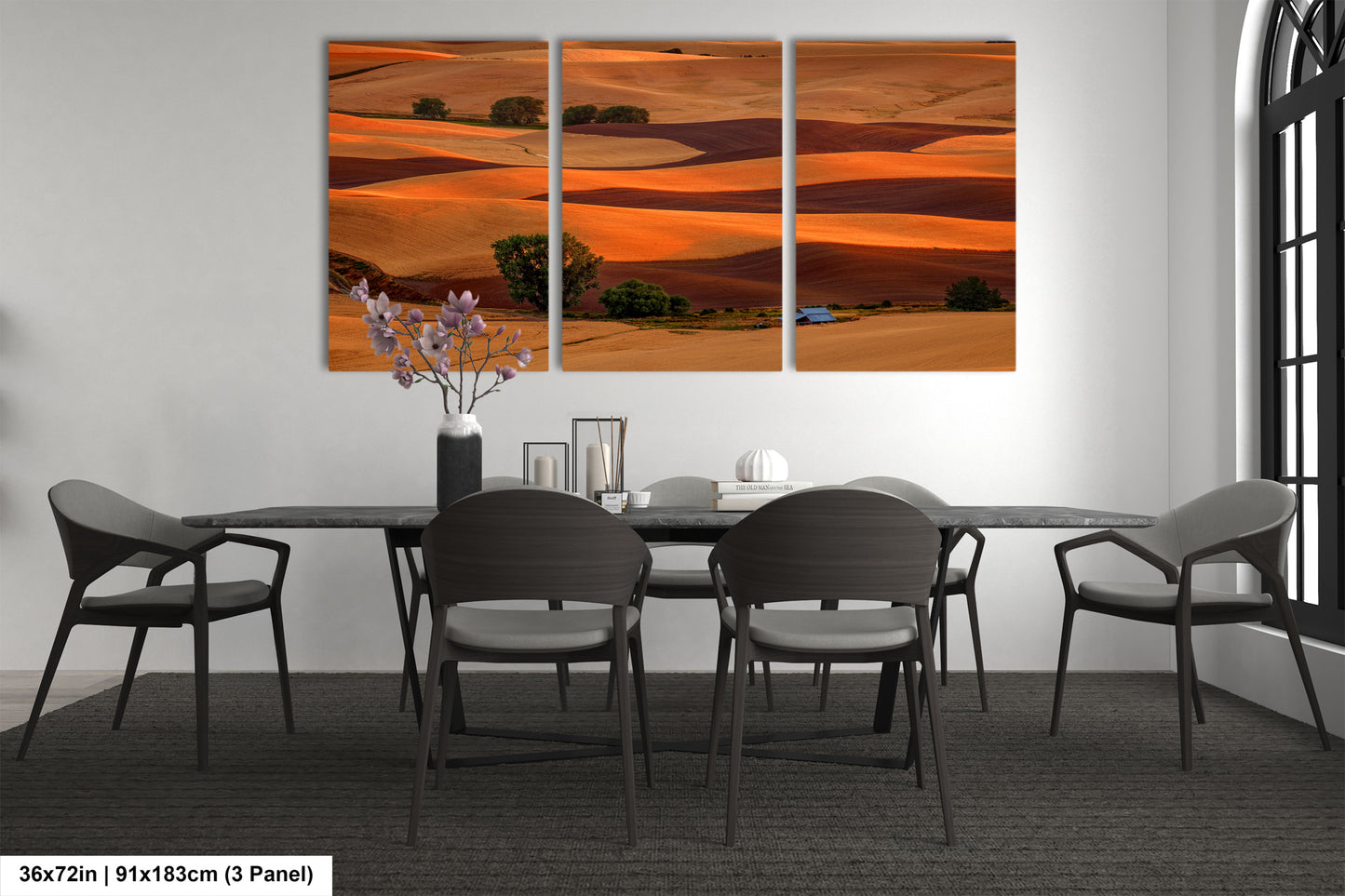 a dining room with a table and chairs