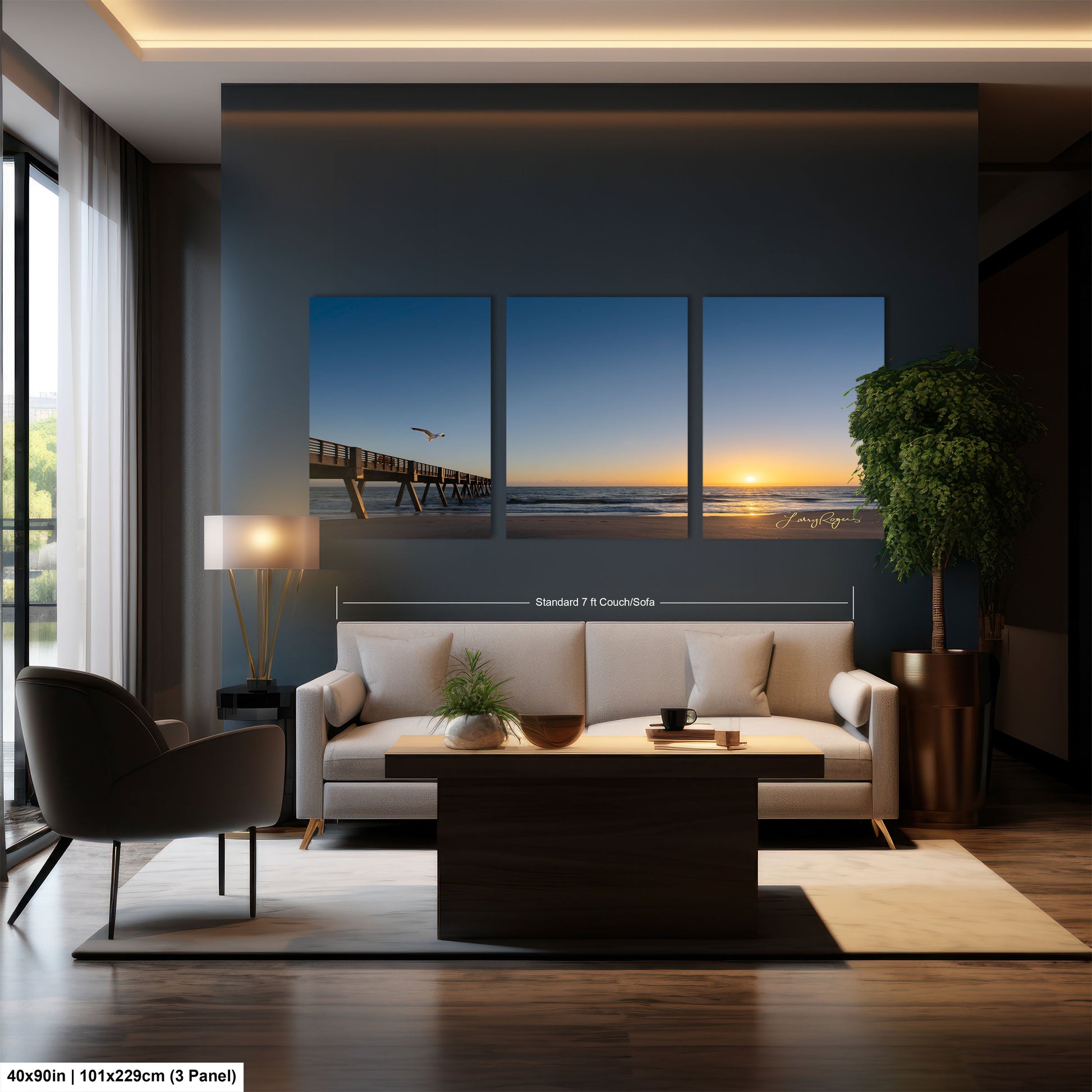 a living room filled with furniture and a large window