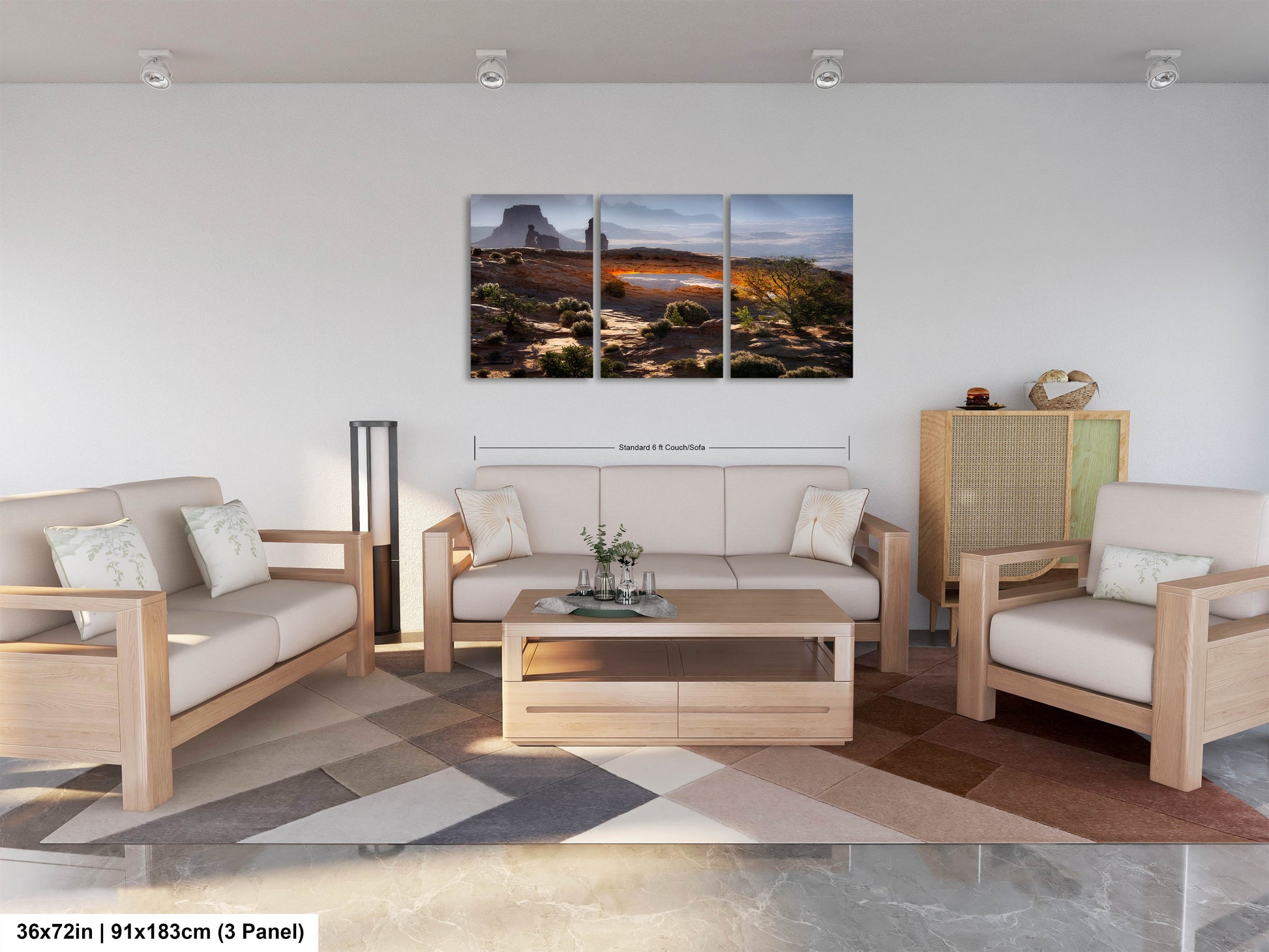 a living room filled with furniture and a painting on the wall