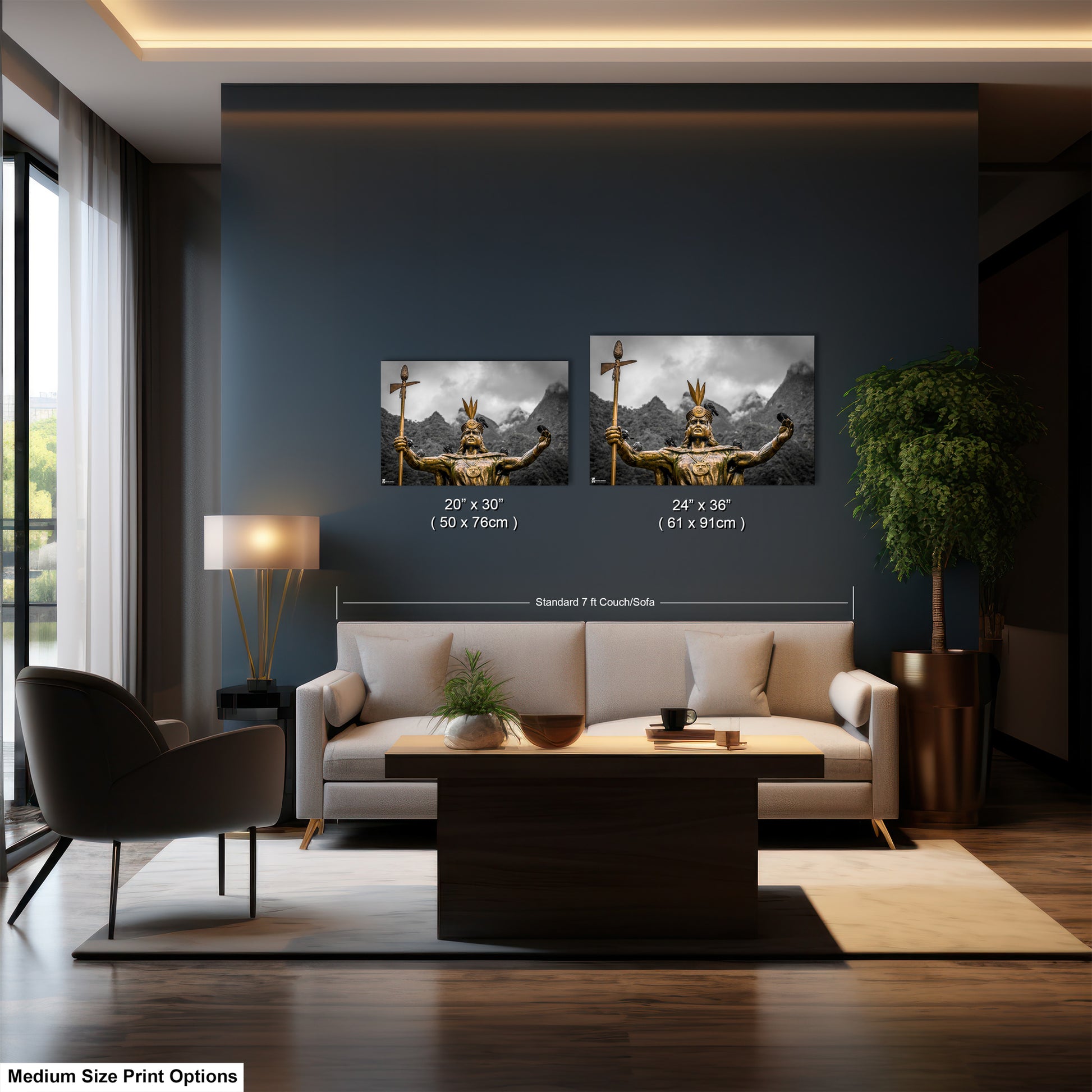 a living room with a couch and a table