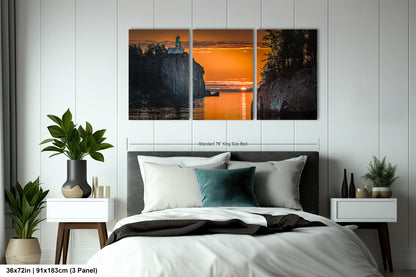 a bedroom with a large bed and a painting on the wall