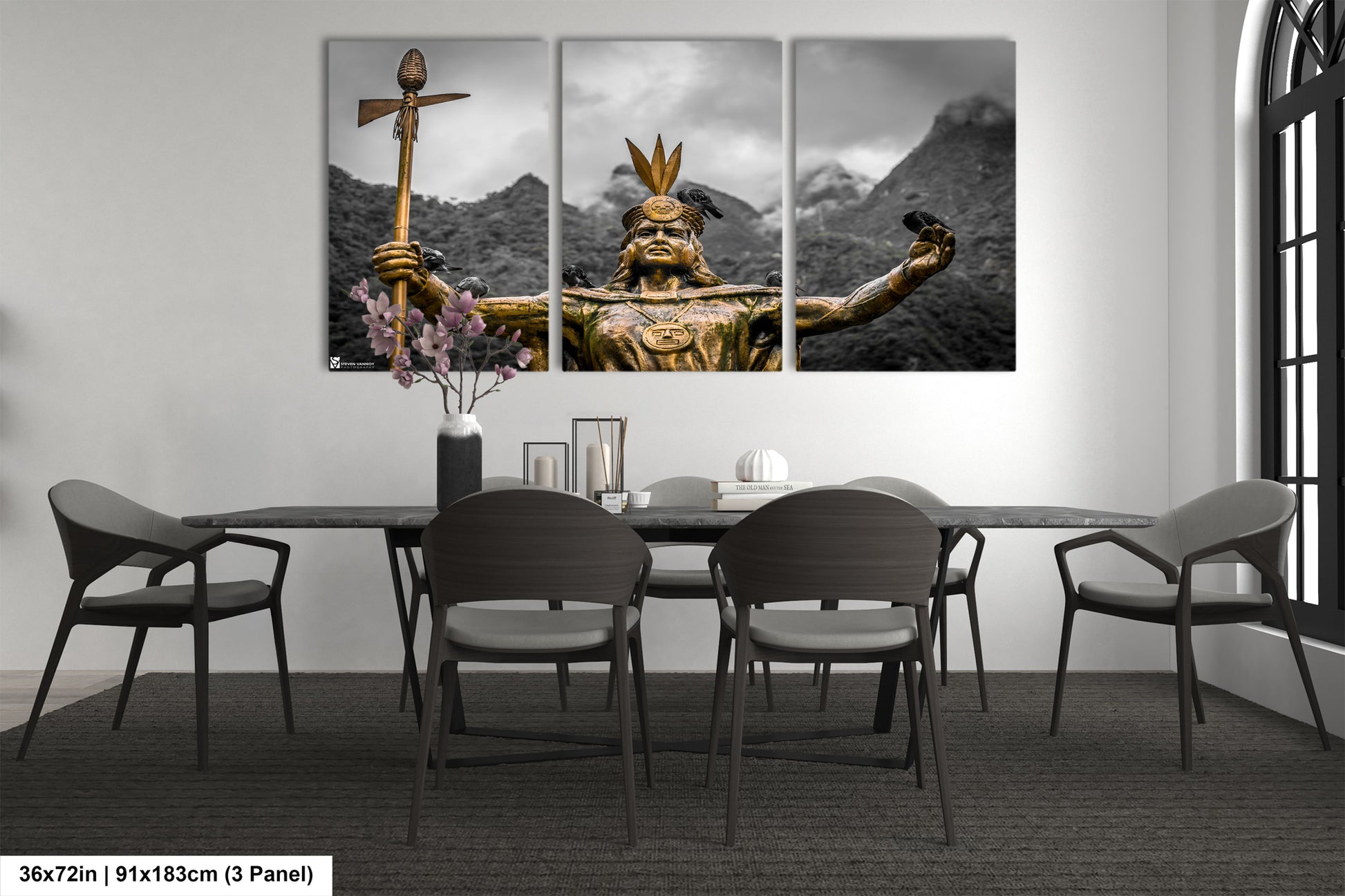 a dining room with a table and chairs