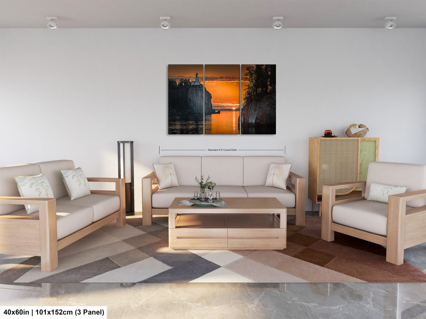 a living room filled with furniture and a painting on the wall