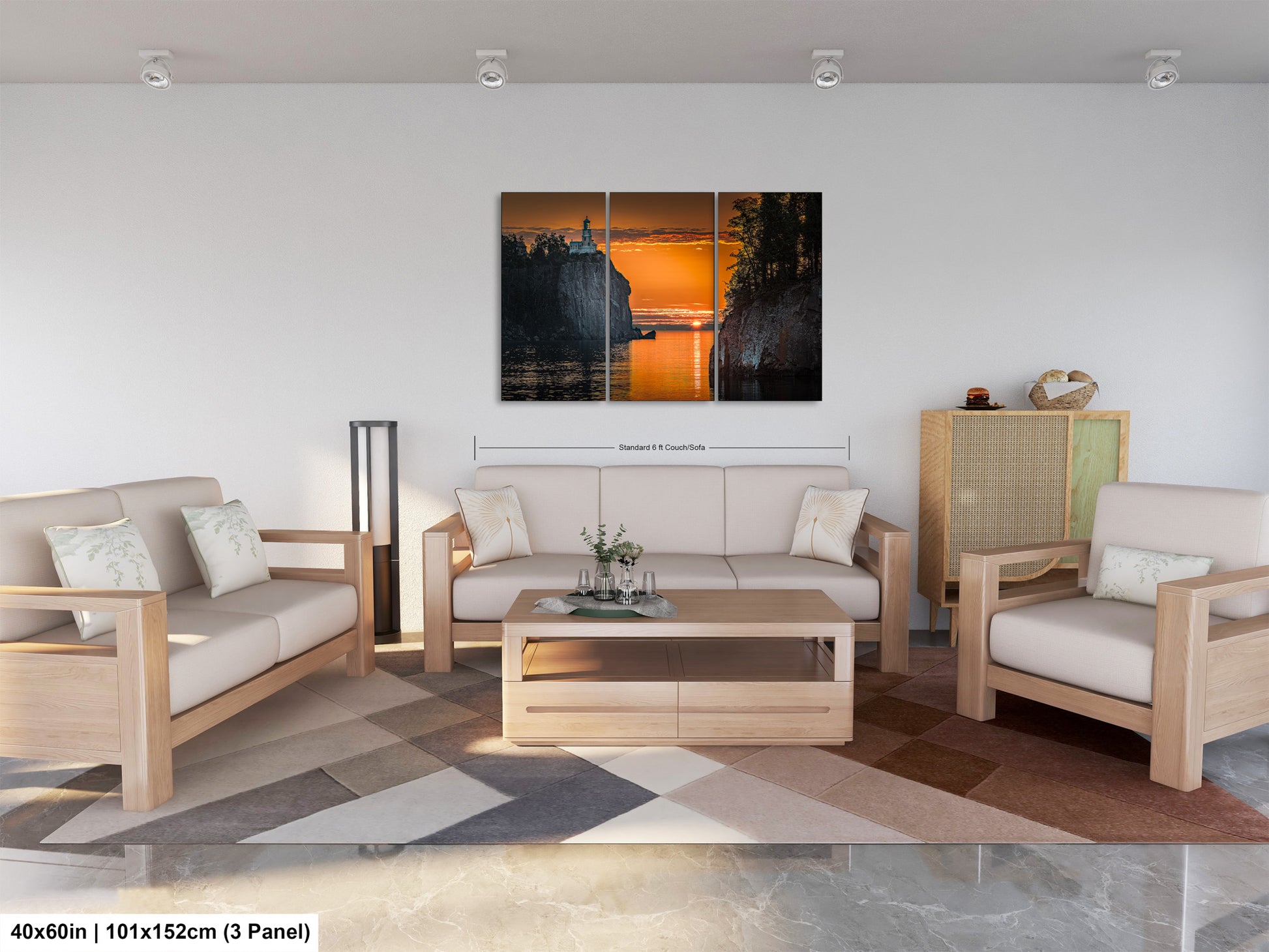 a living room filled with furniture and a painting on the wall