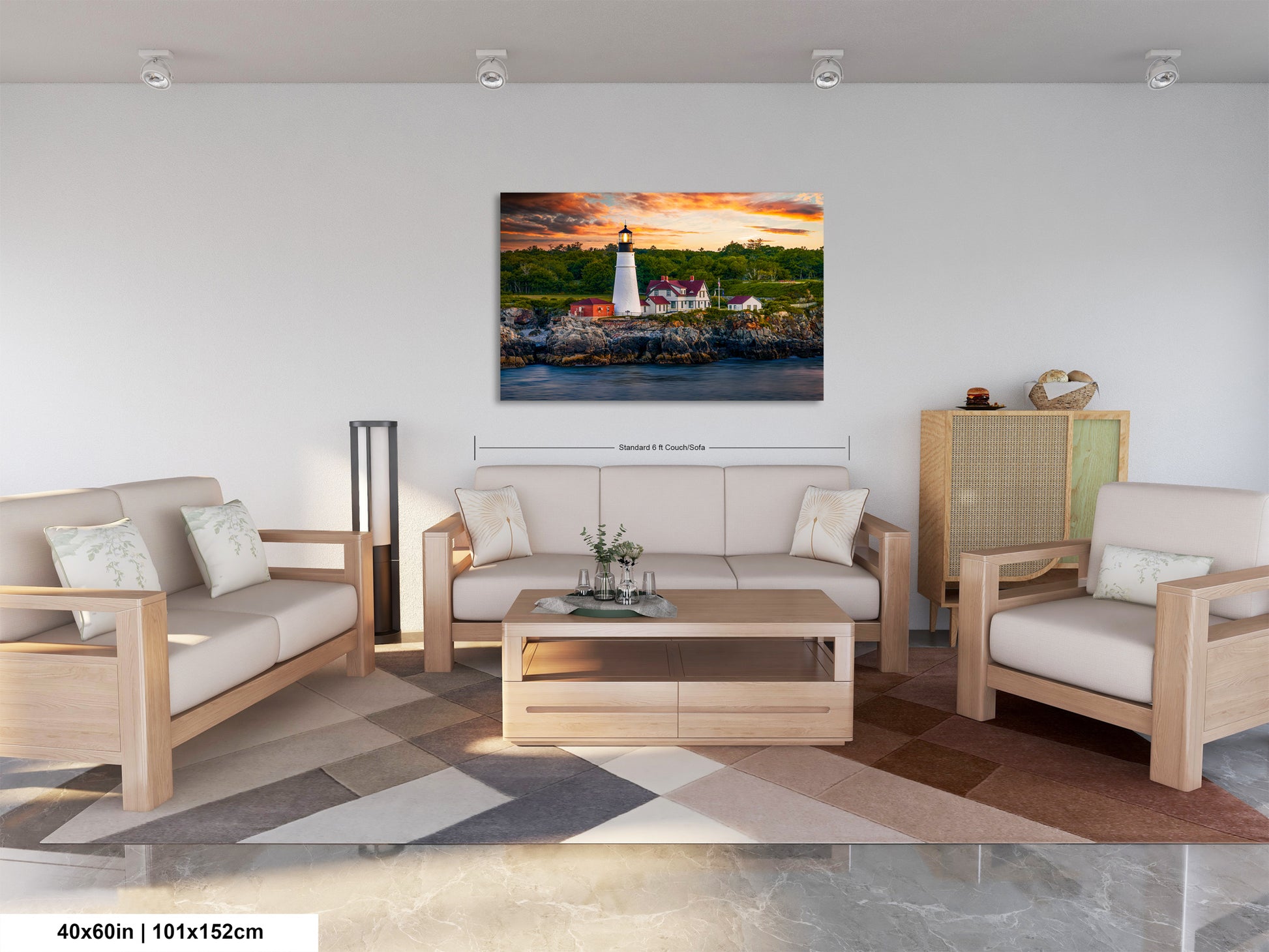 a living room filled with furniture and a painting on the wall