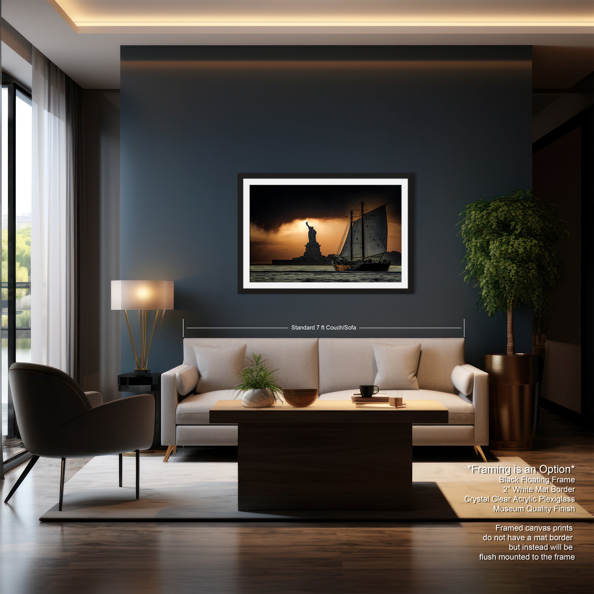 a living room filled with furniture and a painting on the wall