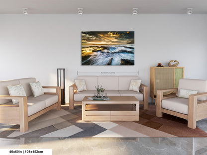 a living room filled with furniture and a painting on the wall