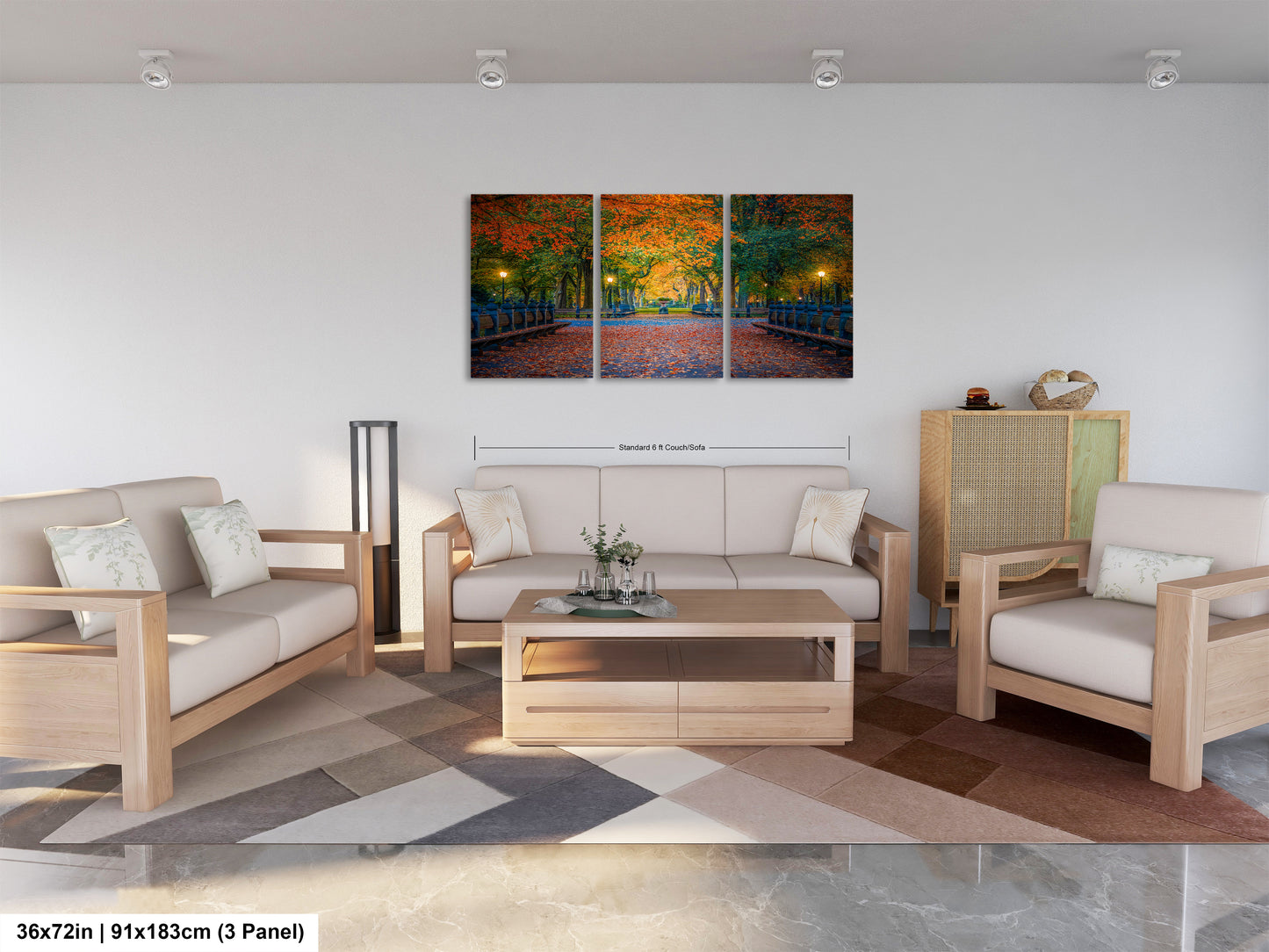 a living room filled with furniture and a painting on the wall