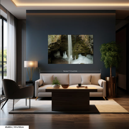 a living room filled with furniture and a painting on the wall