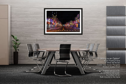 a picture of a city street at night