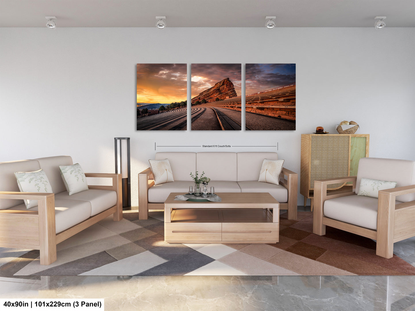 a living room filled with furniture and a painting on the wall