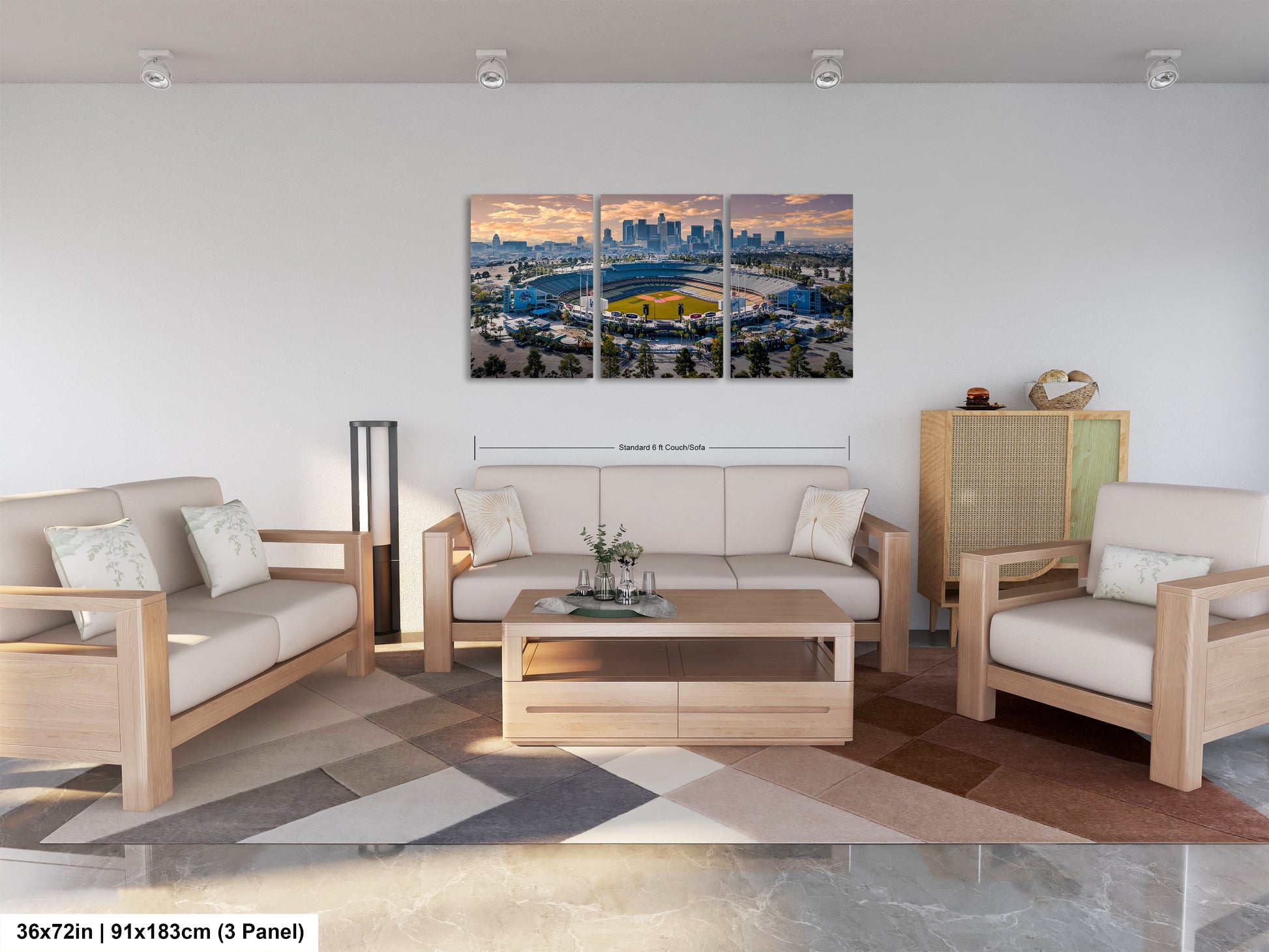 a living room filled with furniture and a painting on the wall