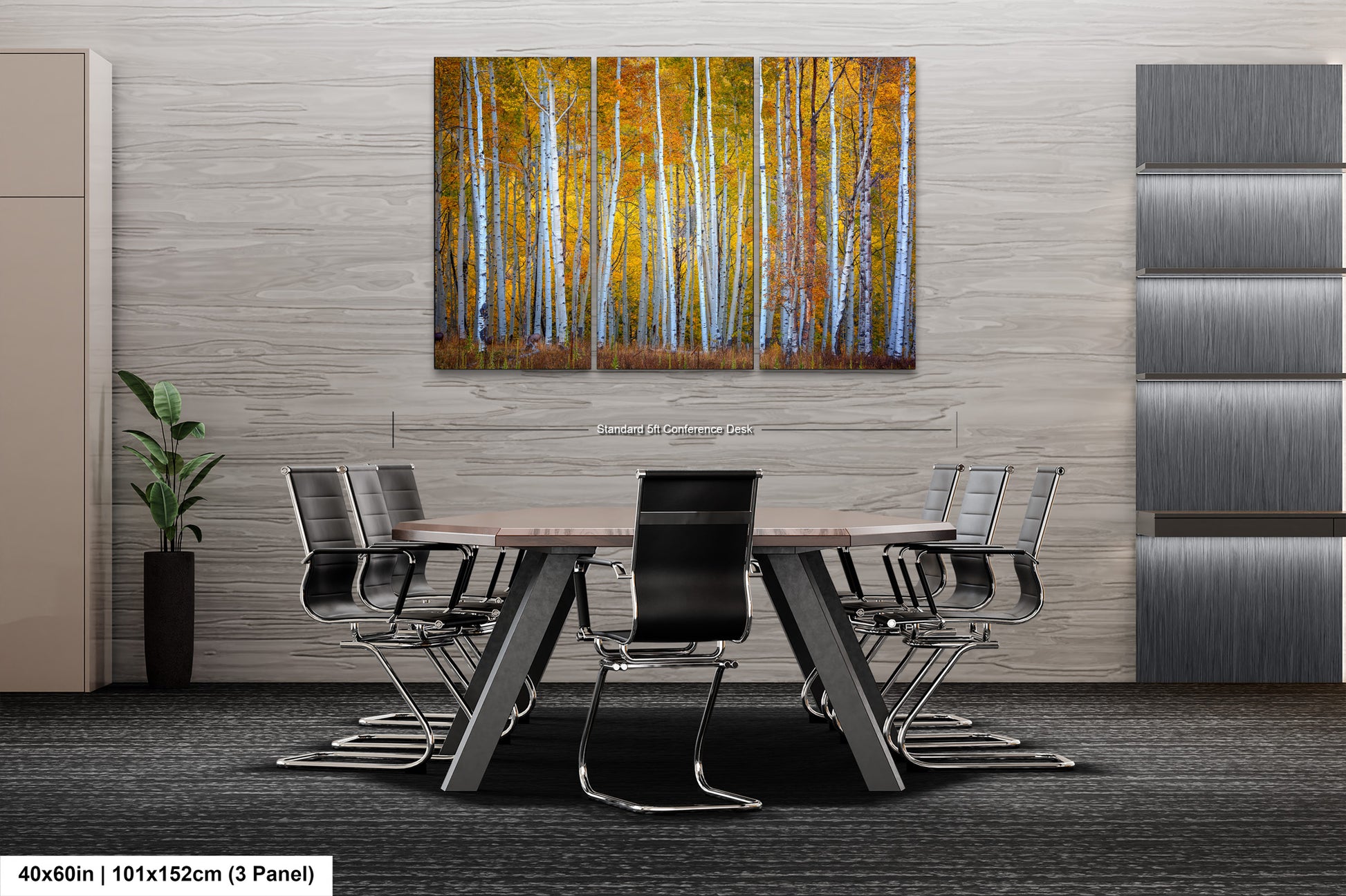 a dining room table with chairs and a painting on the wall