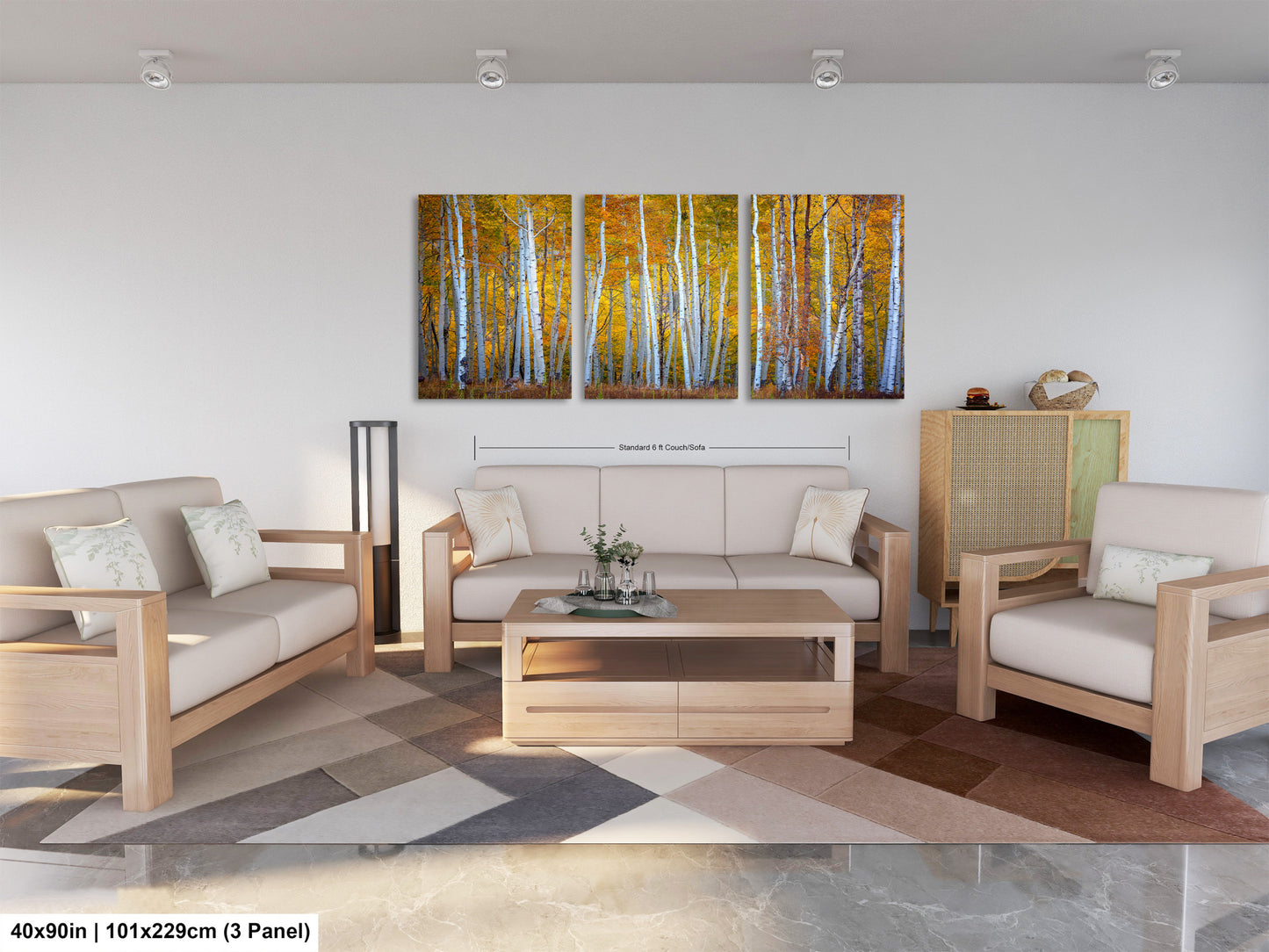 a living room filled with furniture and a painting on the wall