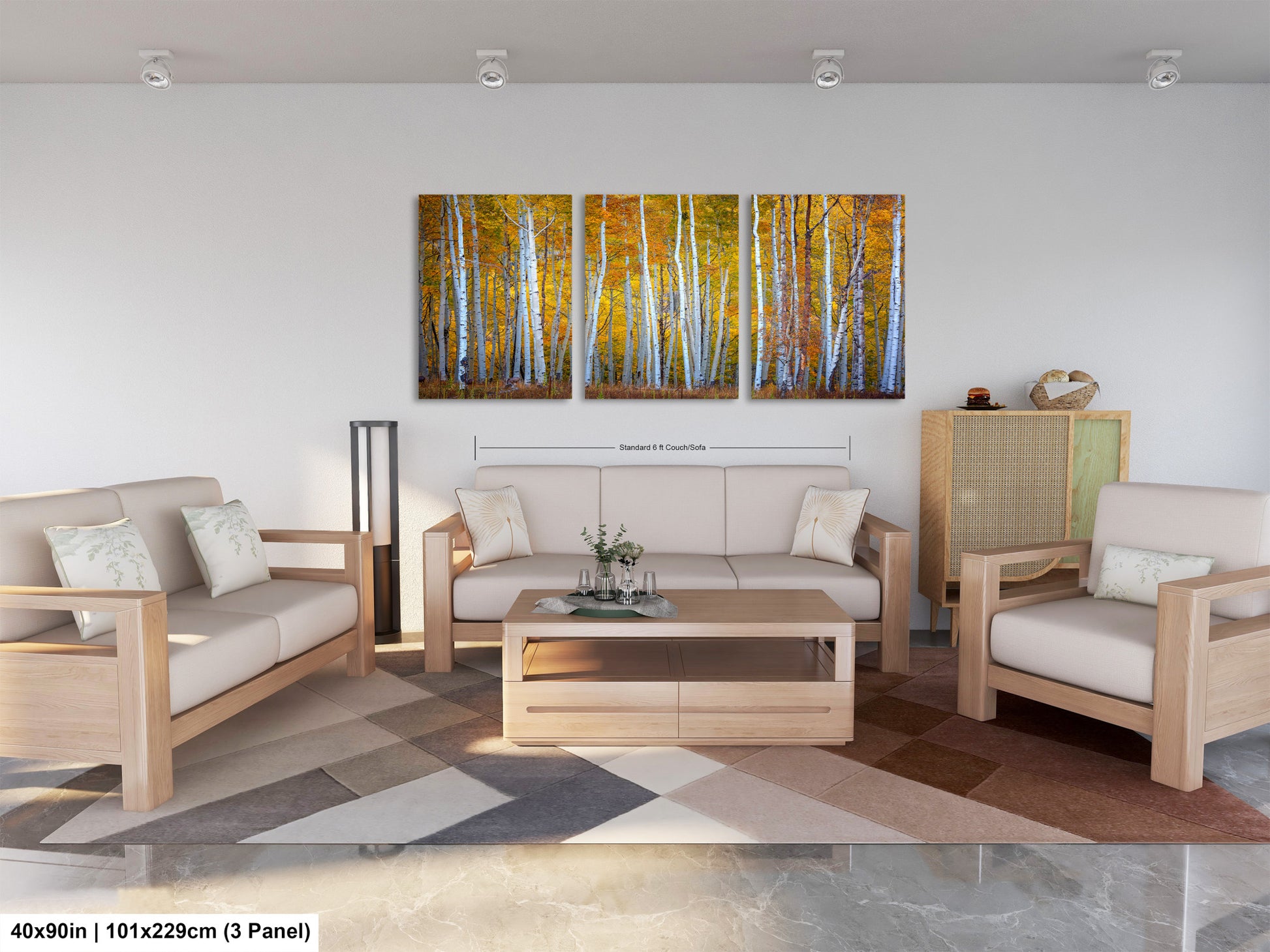 a living room filled with furniture and a painting on the wall