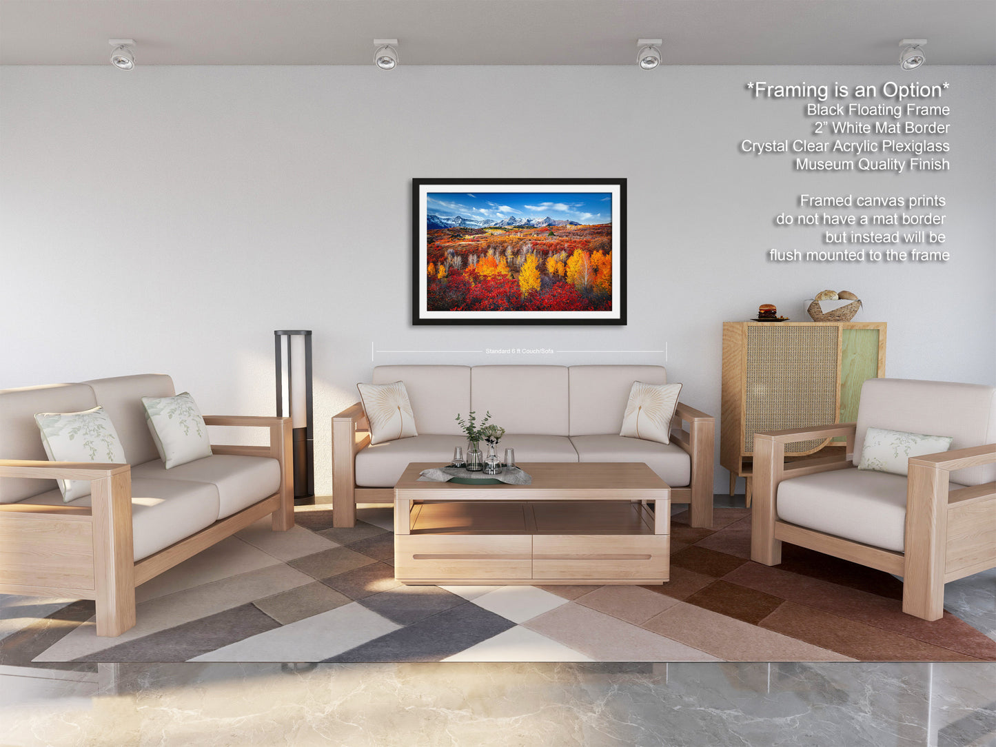 a living room filled with furniture and a painting on the wall
