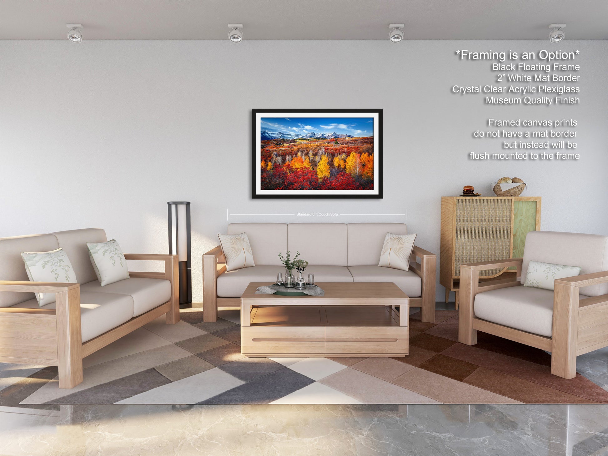 a living room filled with furniture and a painting on the wall