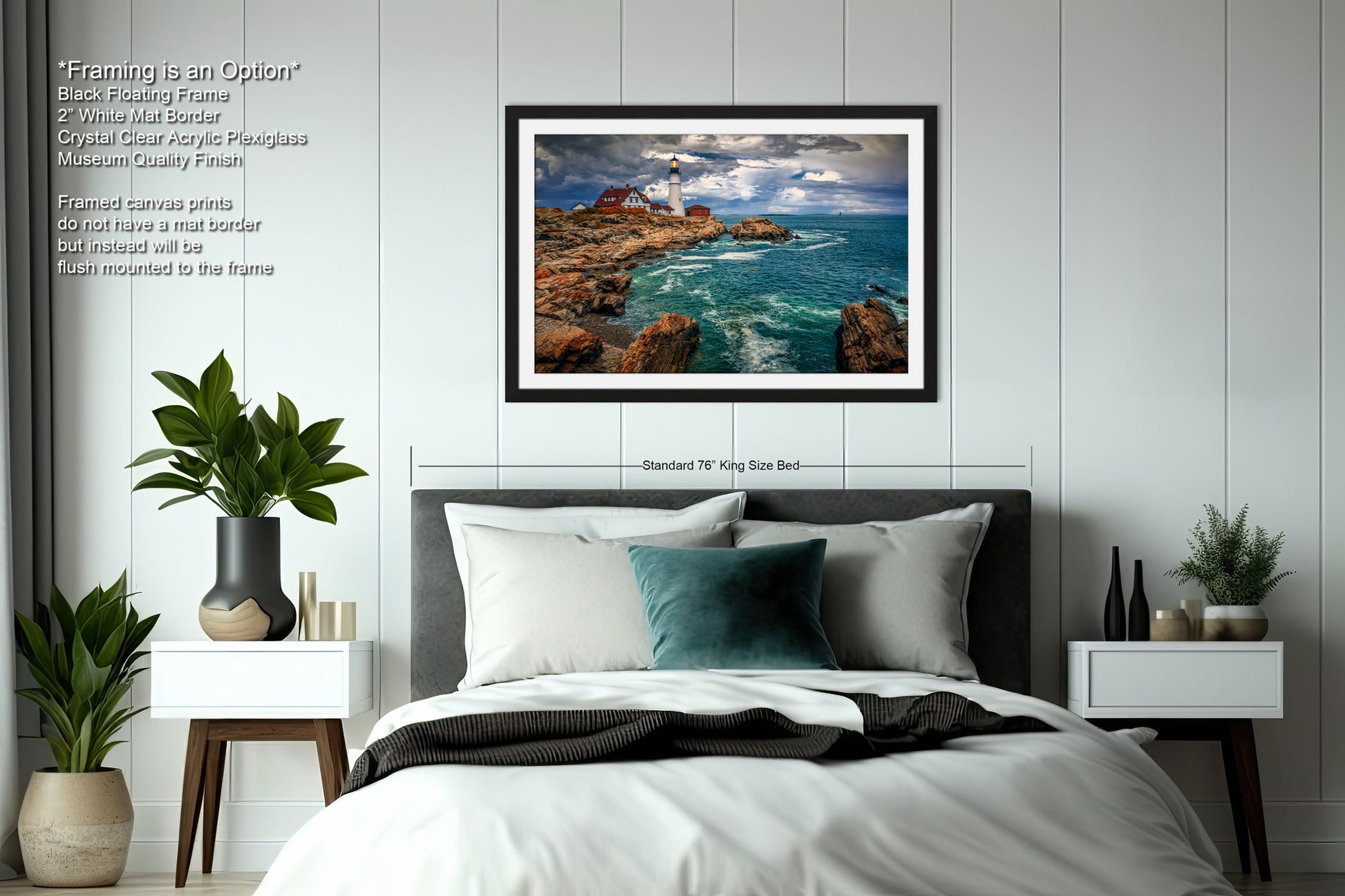 a bedroom with a bed and a picture on the wall