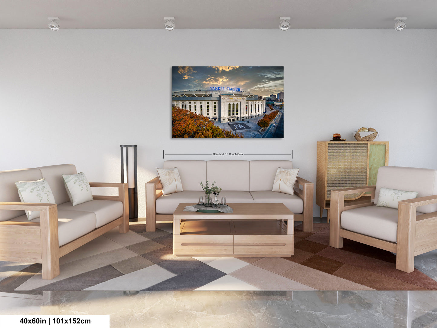 a living room filled with furniture and a painting on the wall