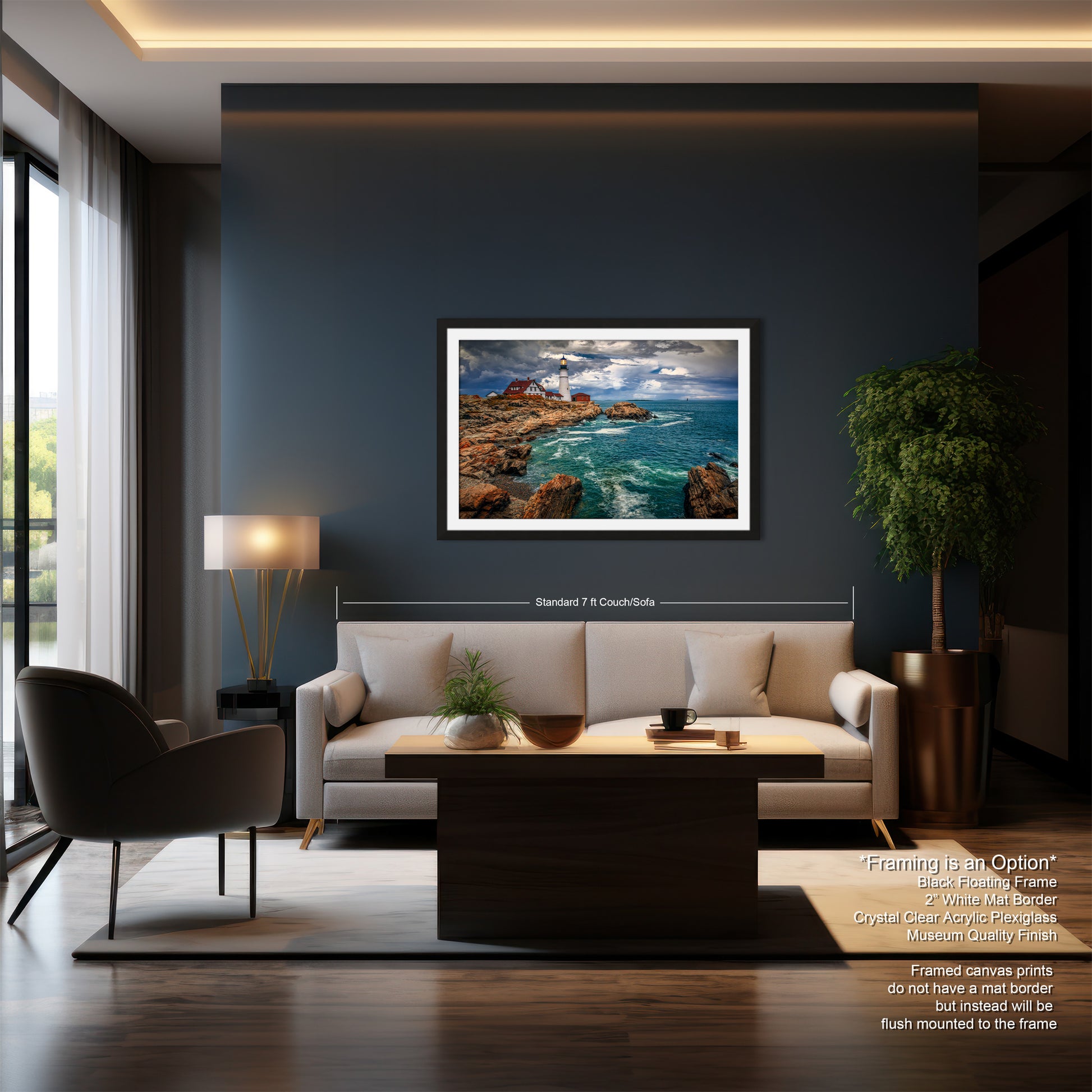 a living room filled with furniture and a painting on the wall