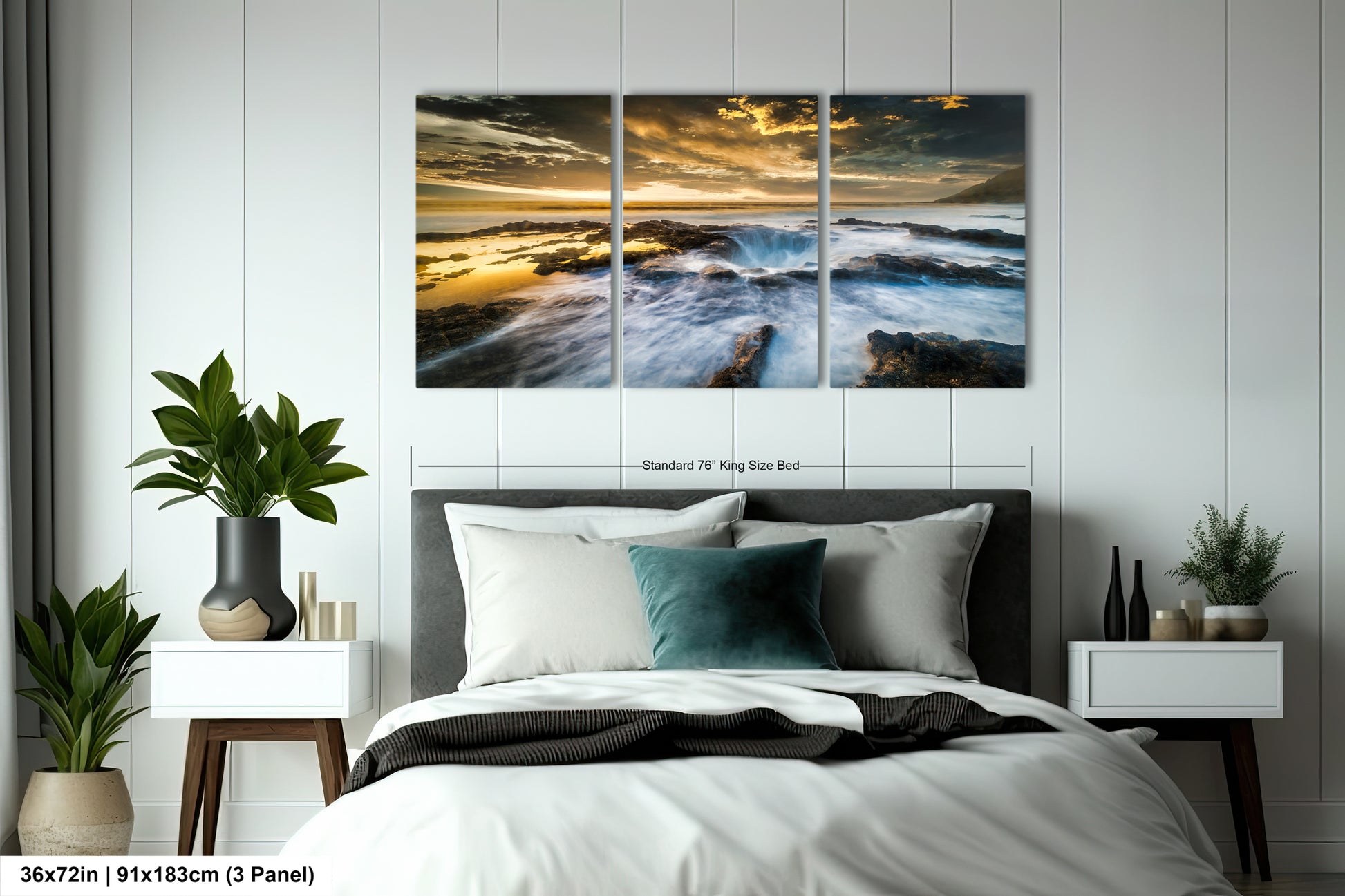 a bedroom scene with focus on the bed