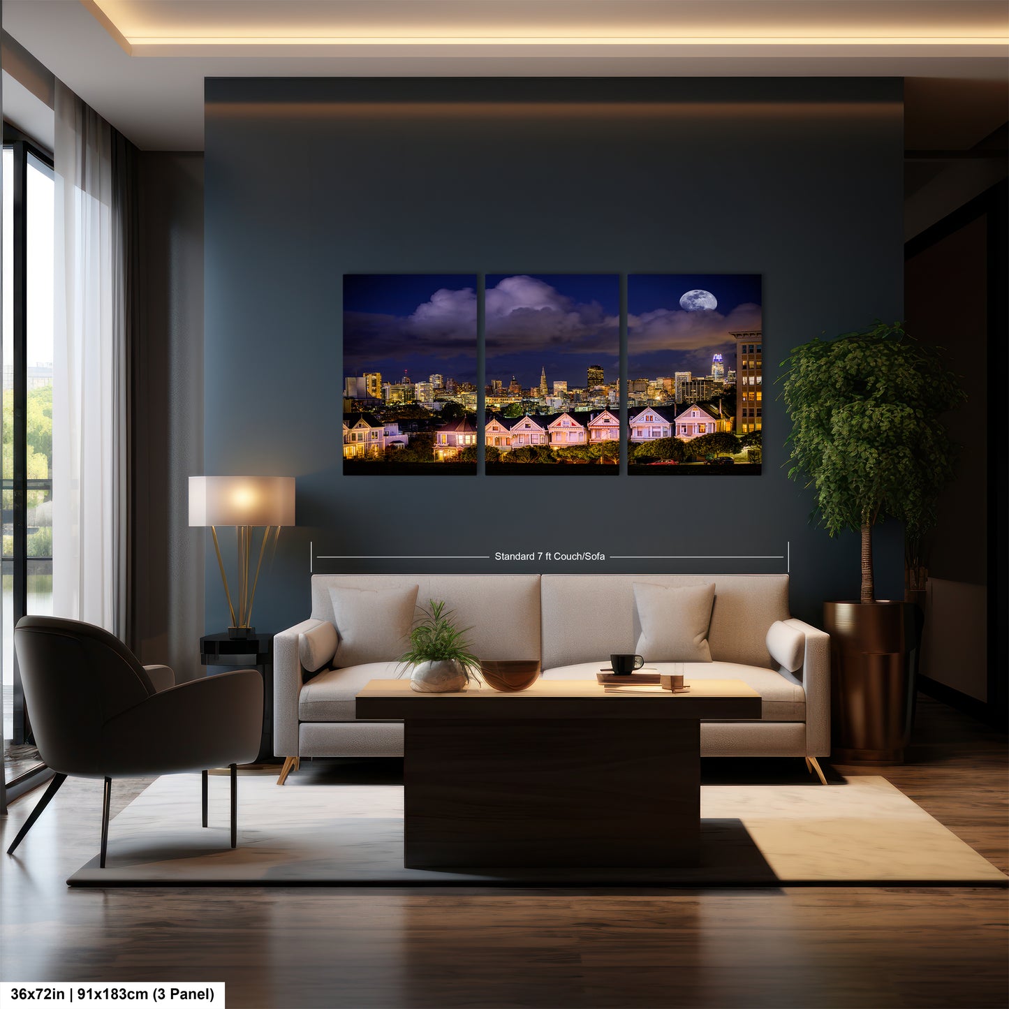 a living room filled with furniture and a painting on the wall