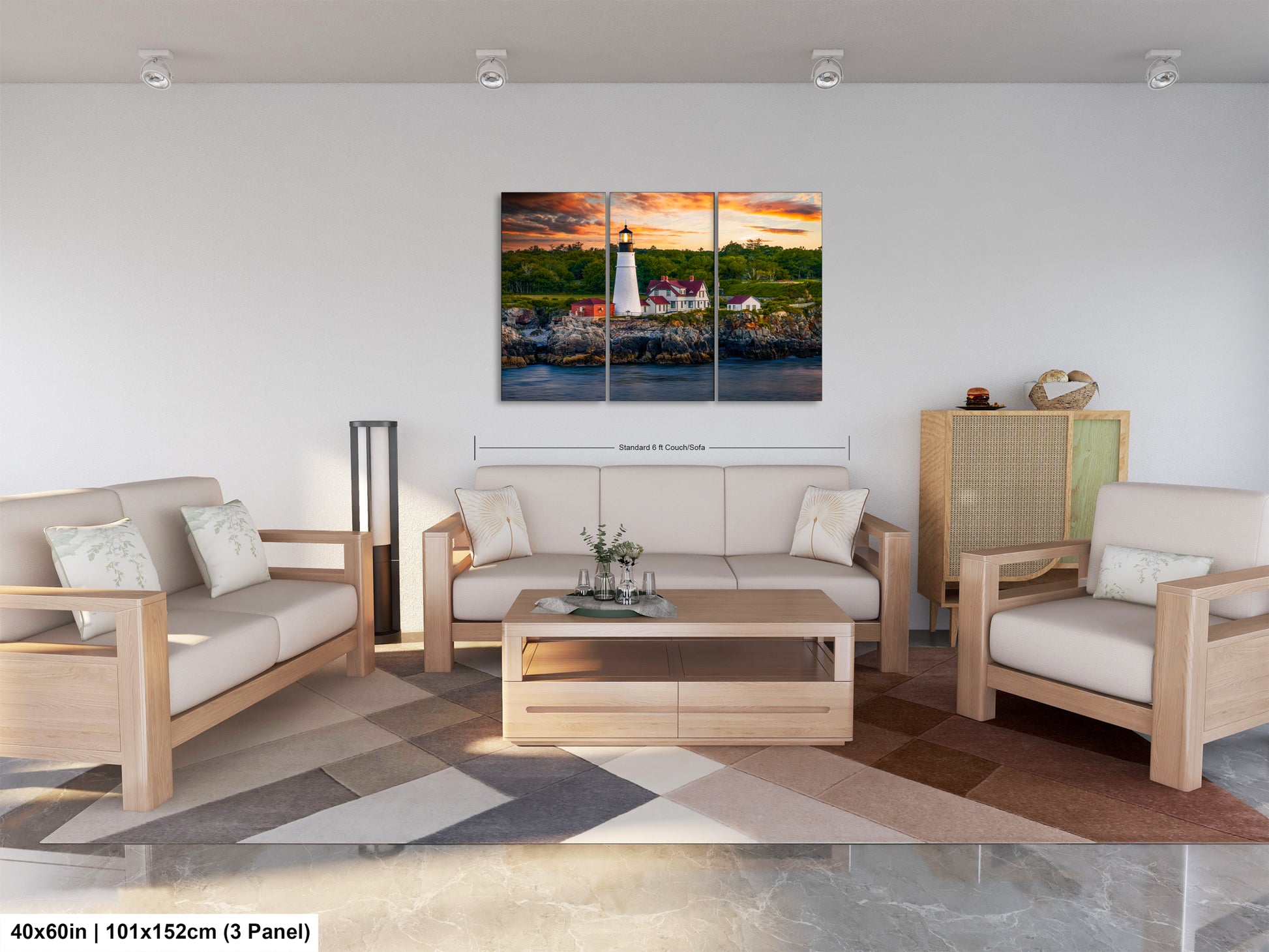 a living room filled with furniture and a painting on the wall