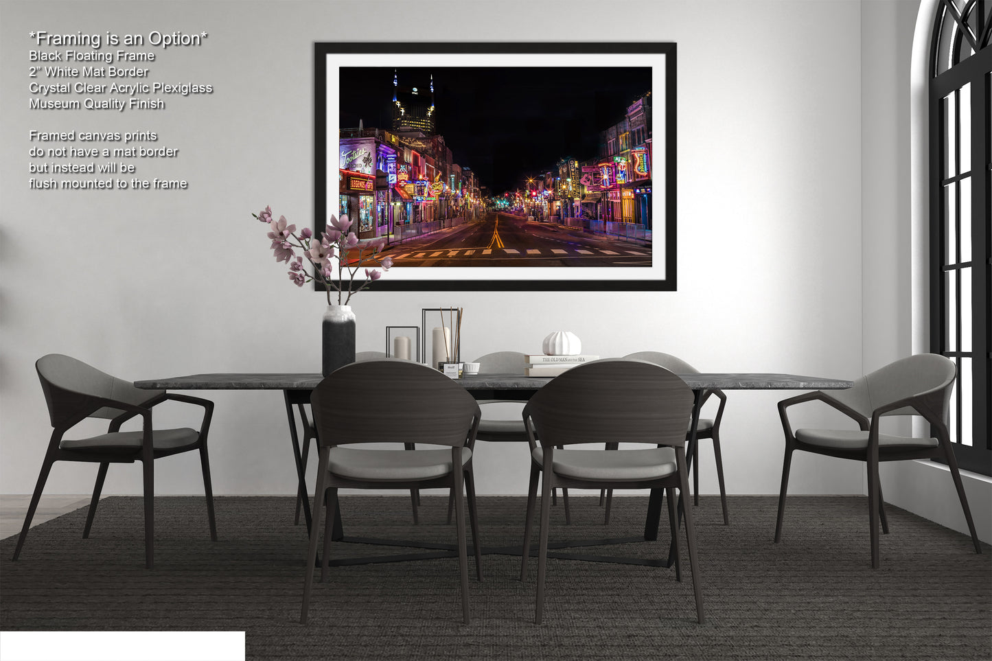 a dining room with a table and chairs