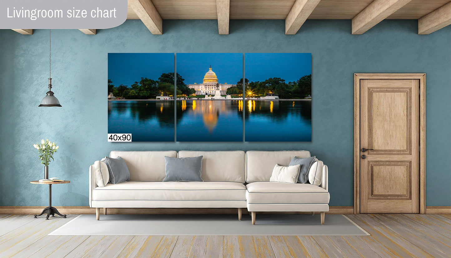 The Capitol at Night, Washington DC  canvas photo, Monument Canvas Print, Architecture - Ready to Hang  Canvas Art Print. Washington art.