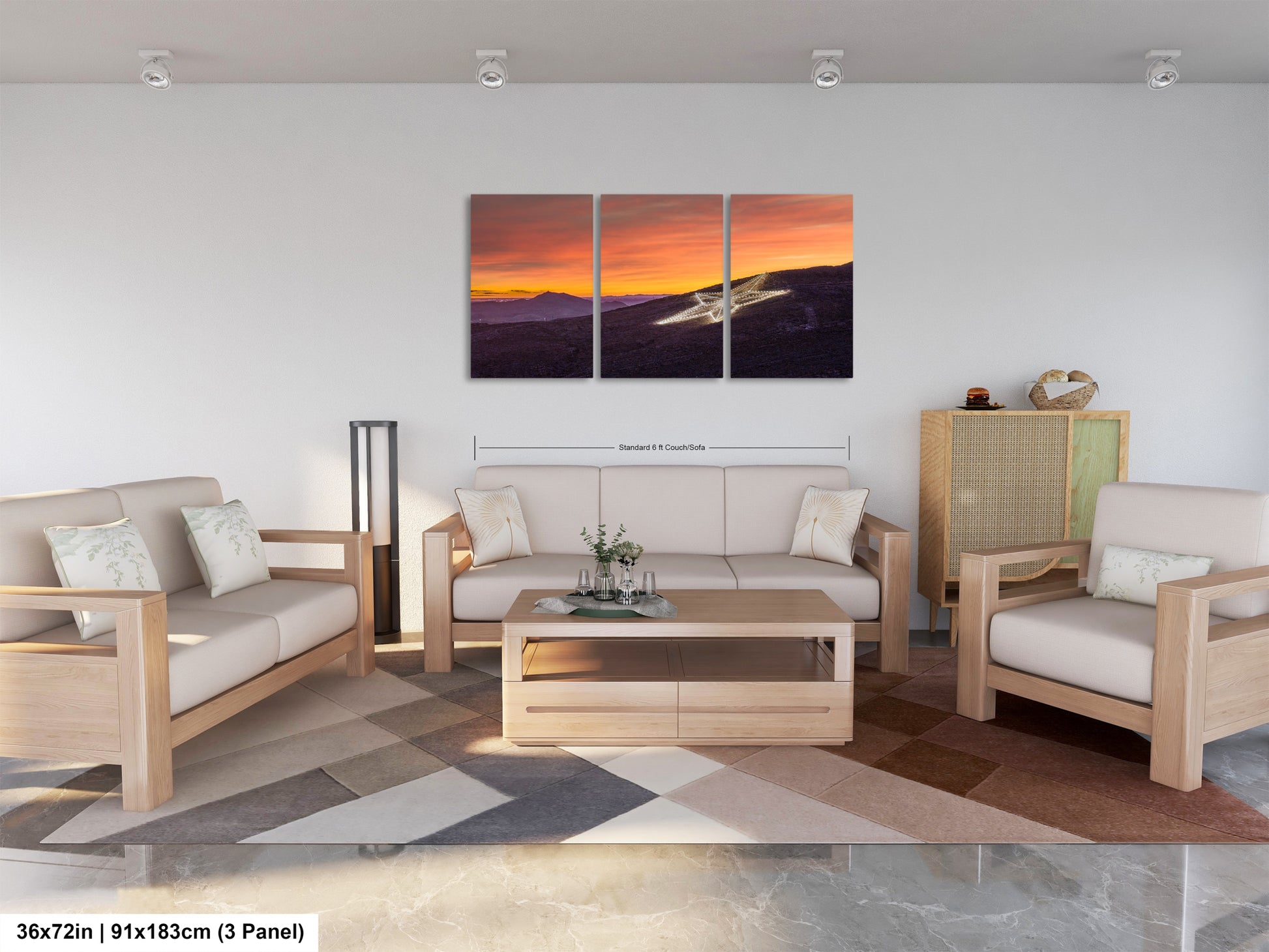 a living room filled with furniture and a painting on the wall