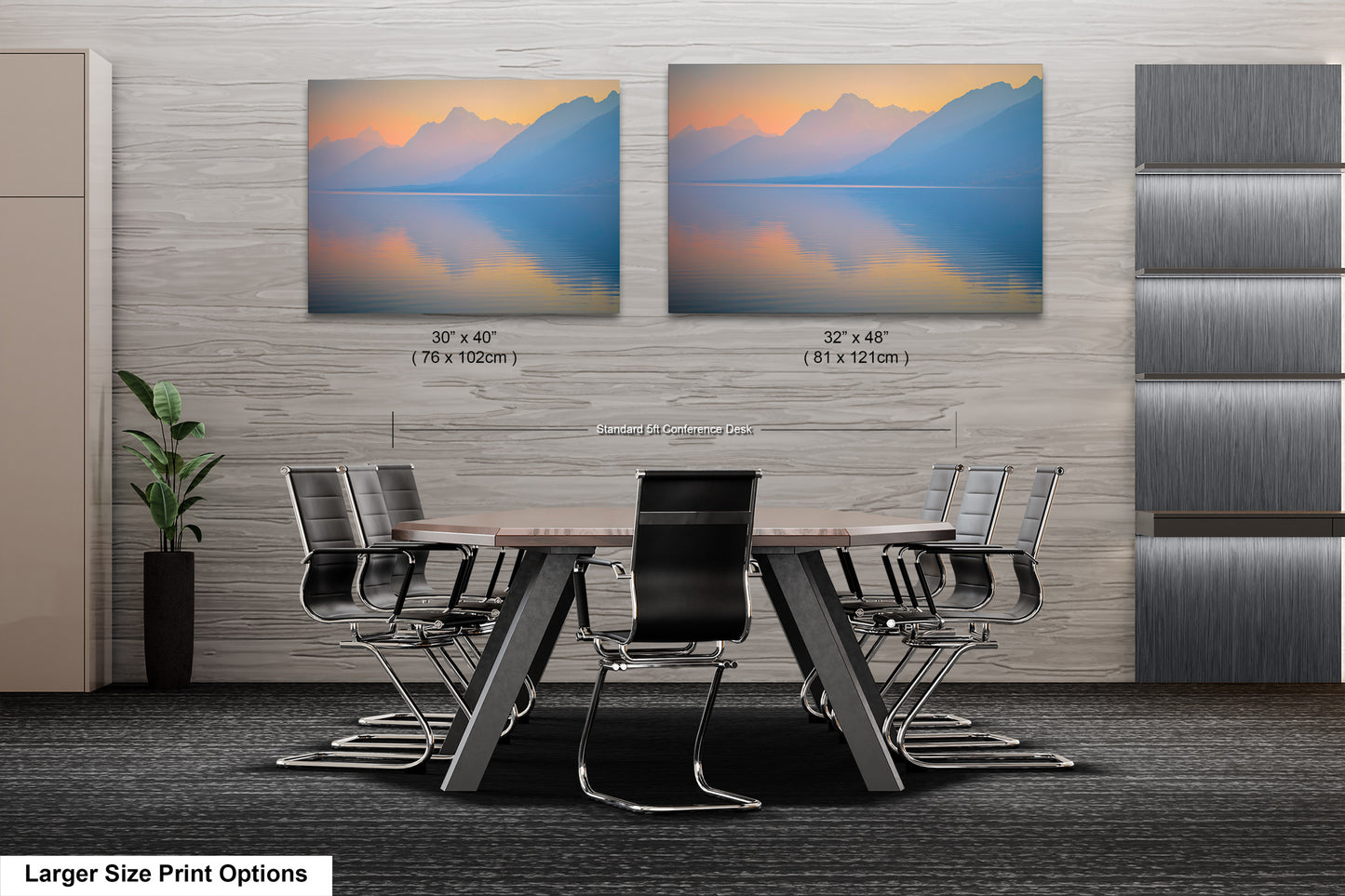 a dining room table with chairs in front of it
